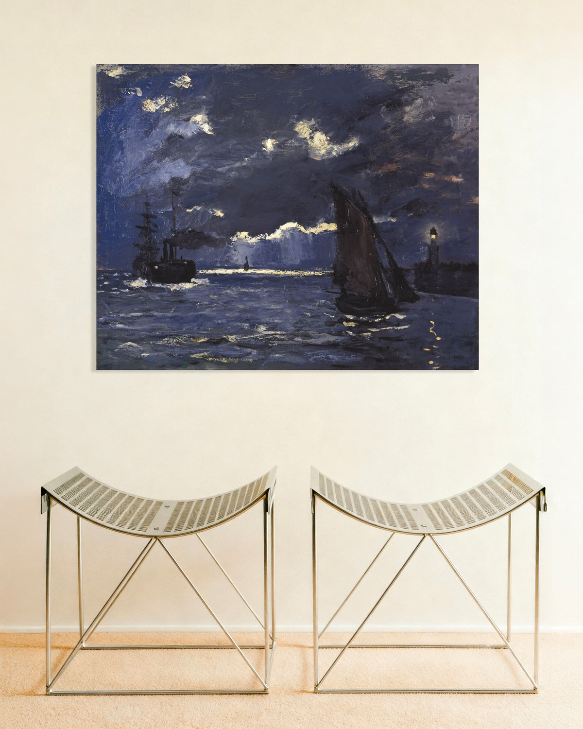 Poster Seestück, Schiffe im Mondlicht (1864) von Claude Monet