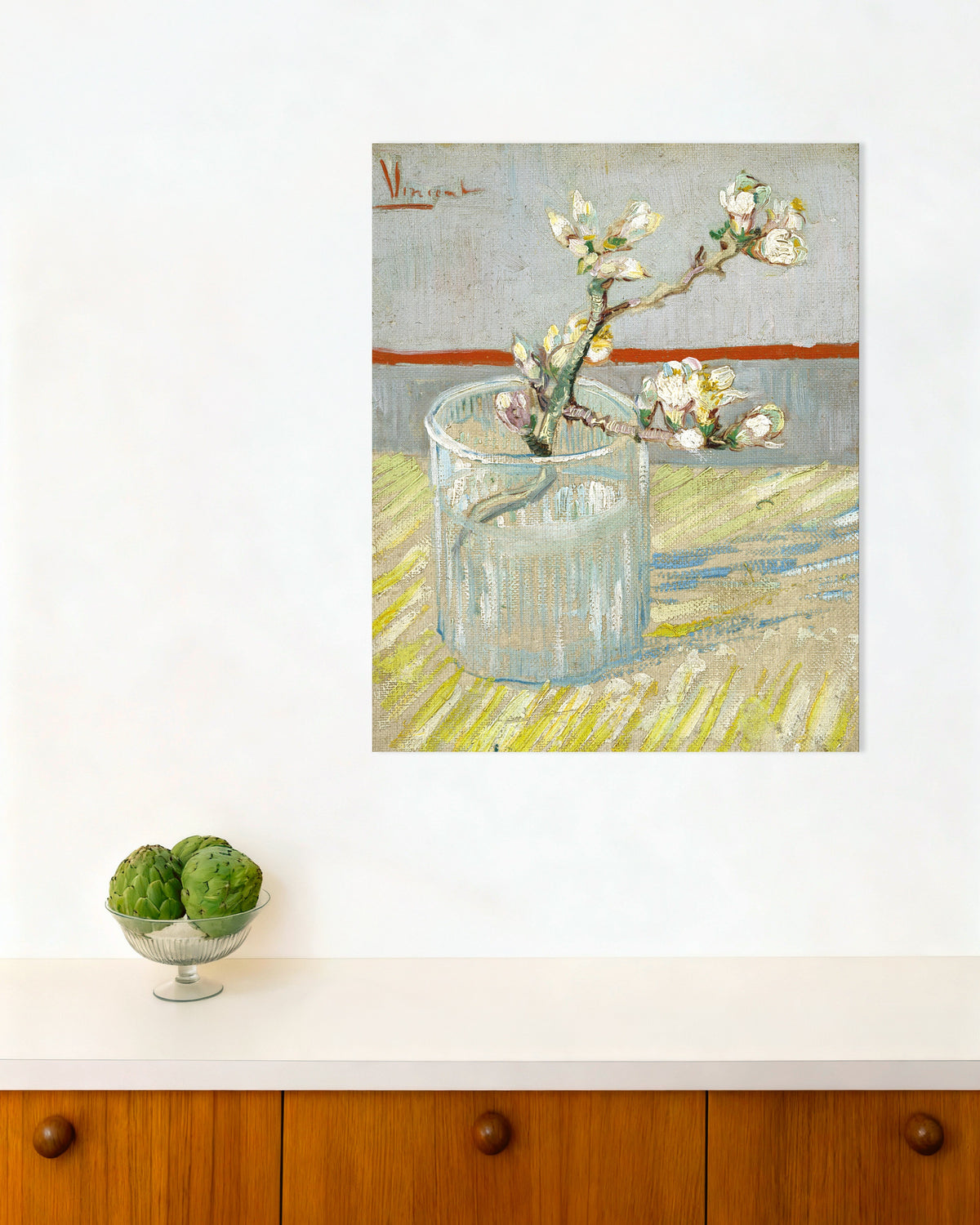 Poster von Blühender Mandelzweig in einem Glas (1888) von Vincent van Gogh