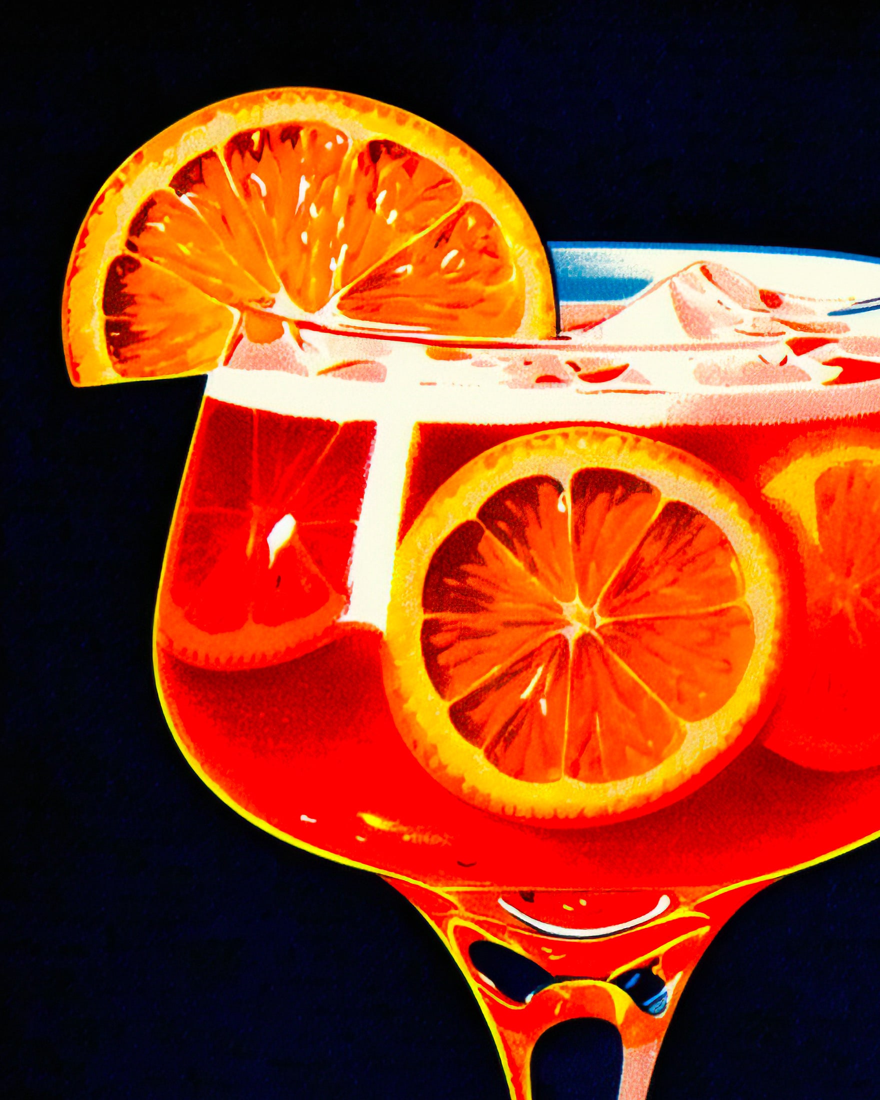 Glossy glass with Spritz, lemon slices, and a dark background