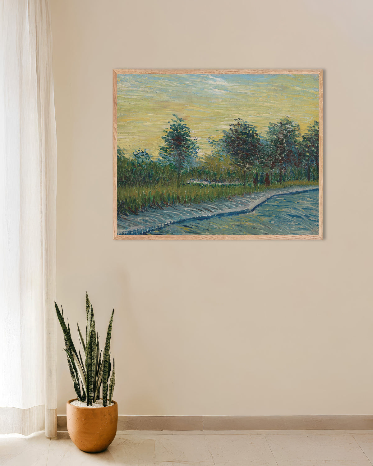 Poster Place Saint-Pierre bei Sonnenuntergang (1887) von Vincent van Gogh, mit naturbelassenem Holzrahmen