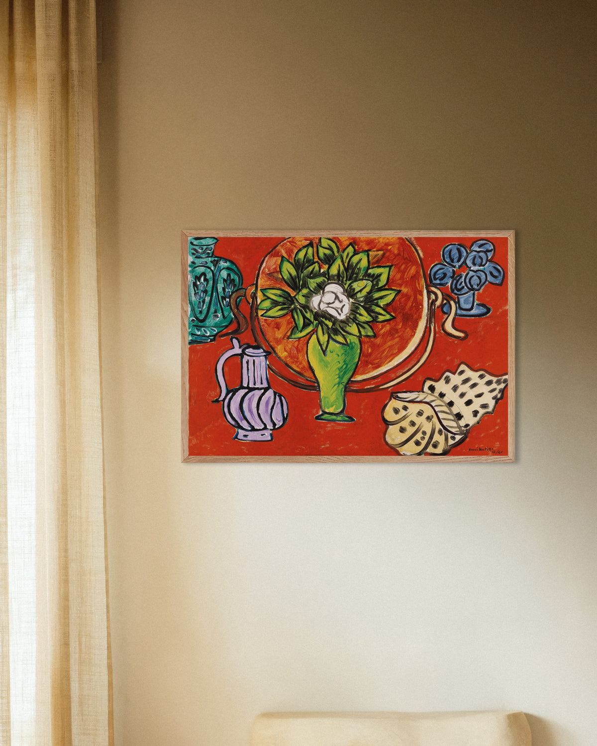 Poster von Stillleben mit Magnolie (1941) von Henri Matisse, mit naturfarbenem Holzrahmen