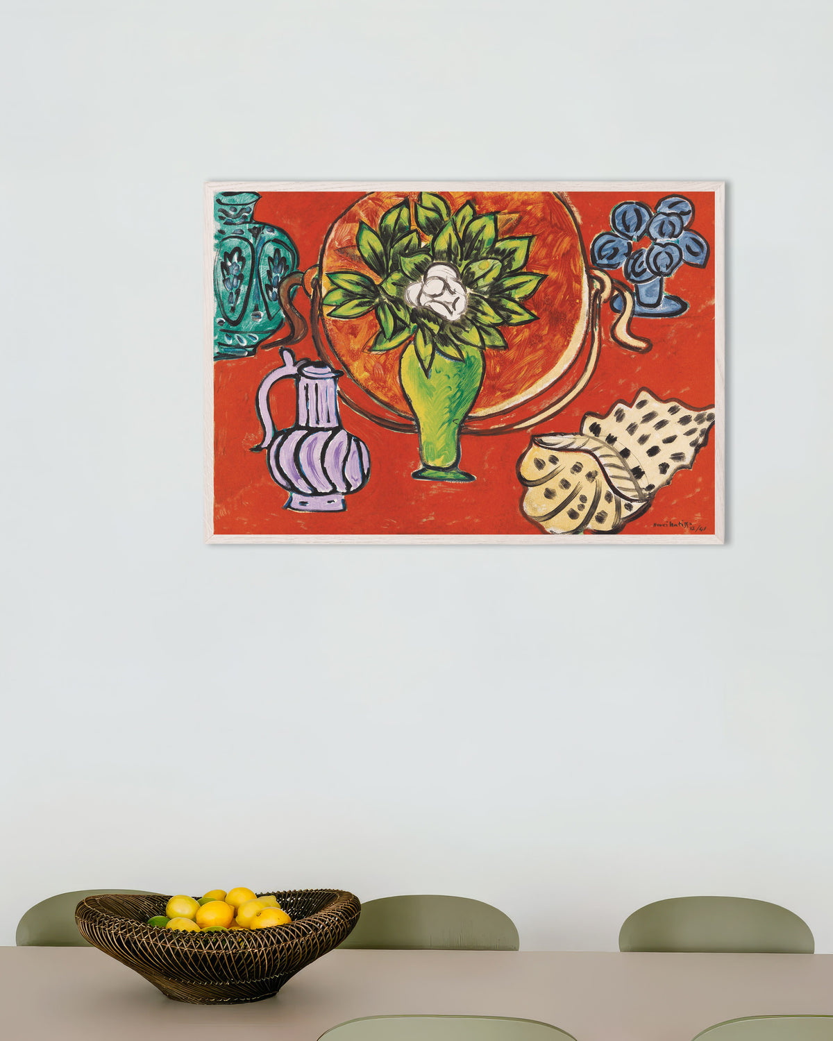 Poster von Stillleben mit Magnolie (1941) von Henri Matisse, mit weißem Holzrahmen