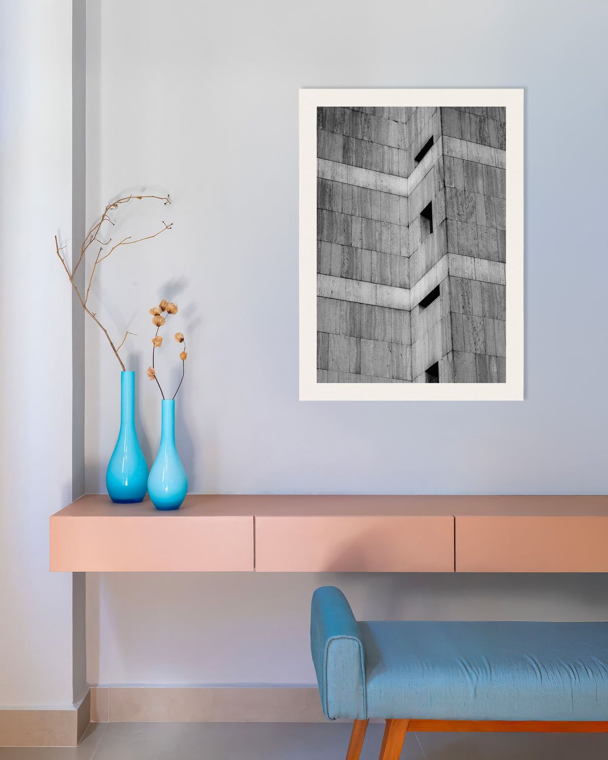 Poster „Mit Stein verkleidete Ecke mit schmalen Fenstern“