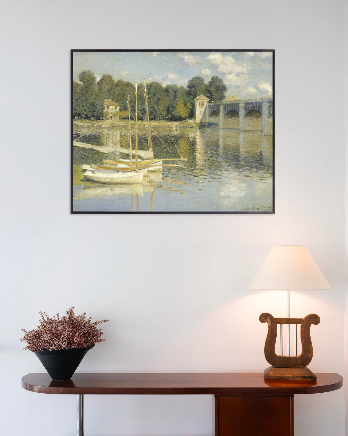 Poster Die Brücke von Argenteuil (1874) von Claude Monet mit Metallrahmen
