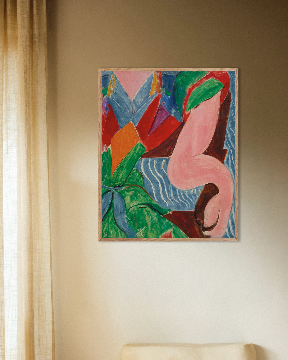 Poster Der Arm (1938) von Henri Matisse mit Rahmen aus naturbelassenem Holz