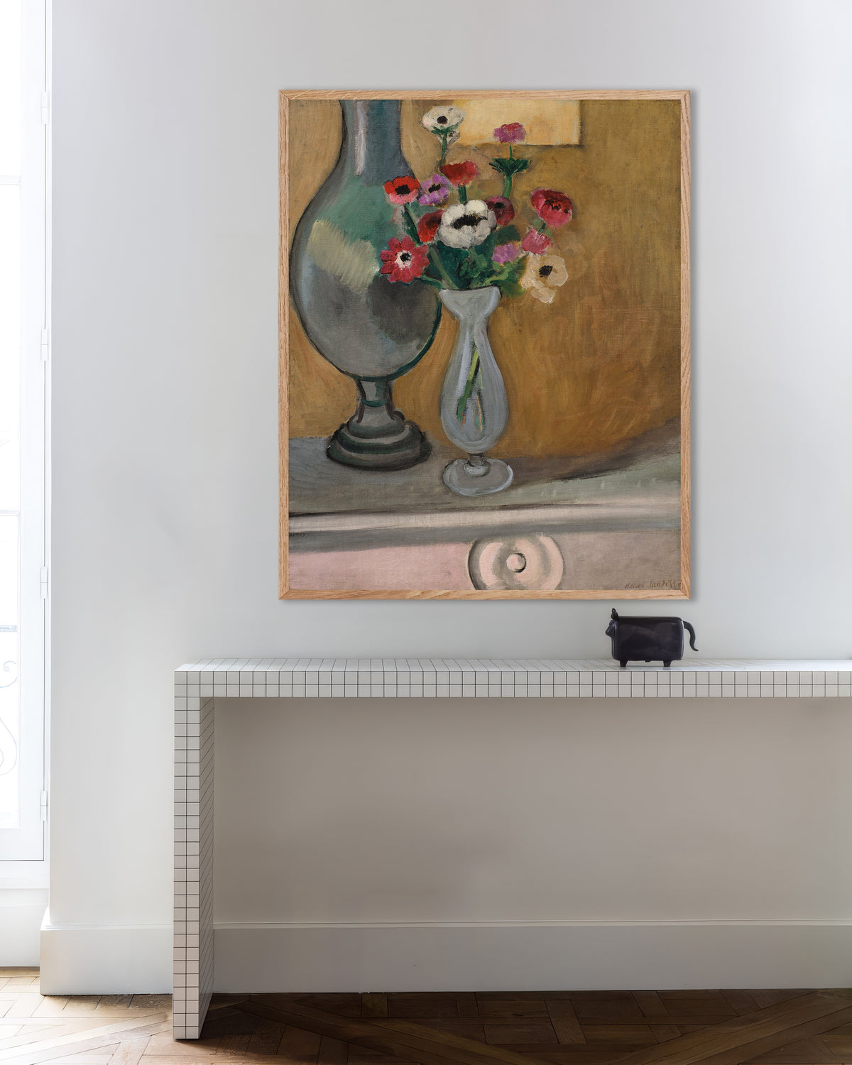 Poster „Der Anemonenstrauß (1918) von Henri Matisse“ mit naturfarbenem Holzrahmen