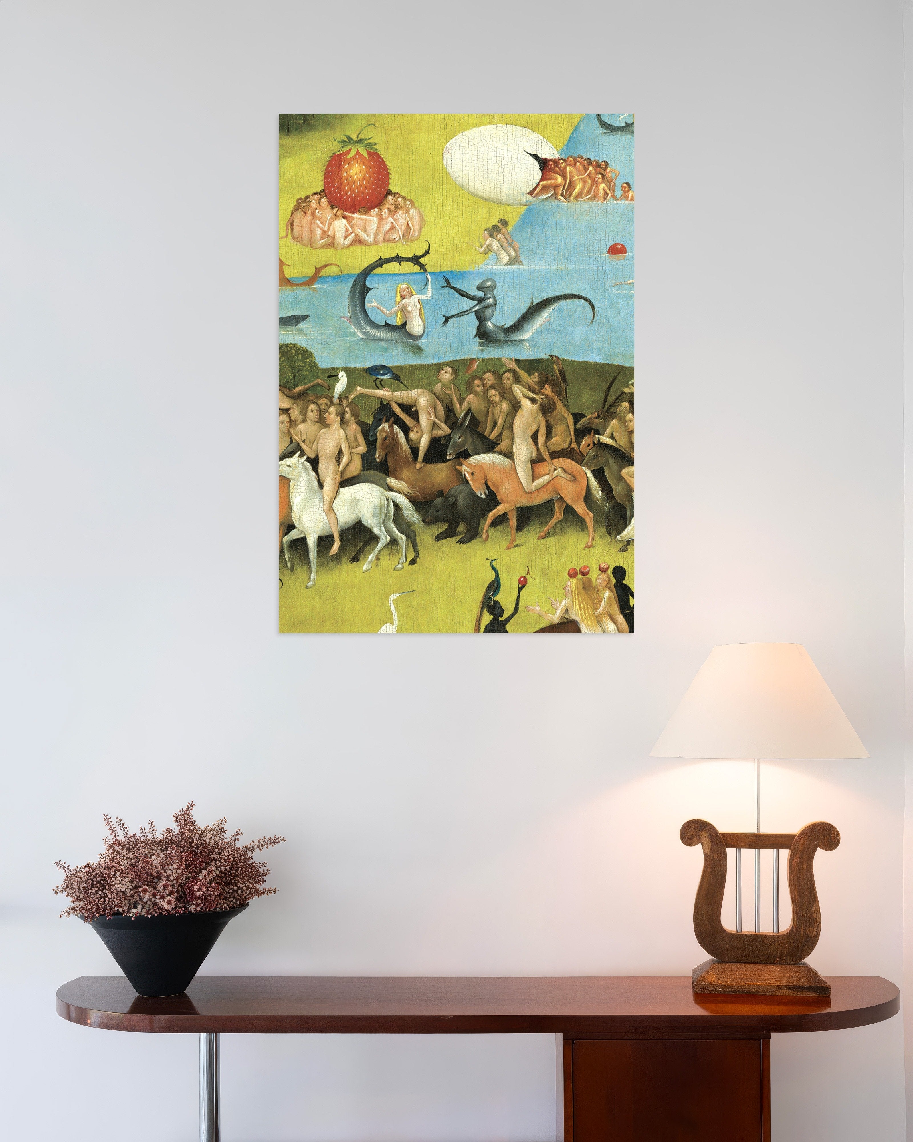 Poster of The cavalcade and the strawberry - Detail from The Garden of Earthly Delights