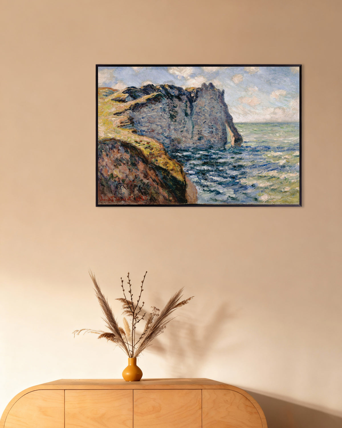 Poster Die Falaise d'Aval, Étretat (1885) von Claude Monet mit Metallrahmen