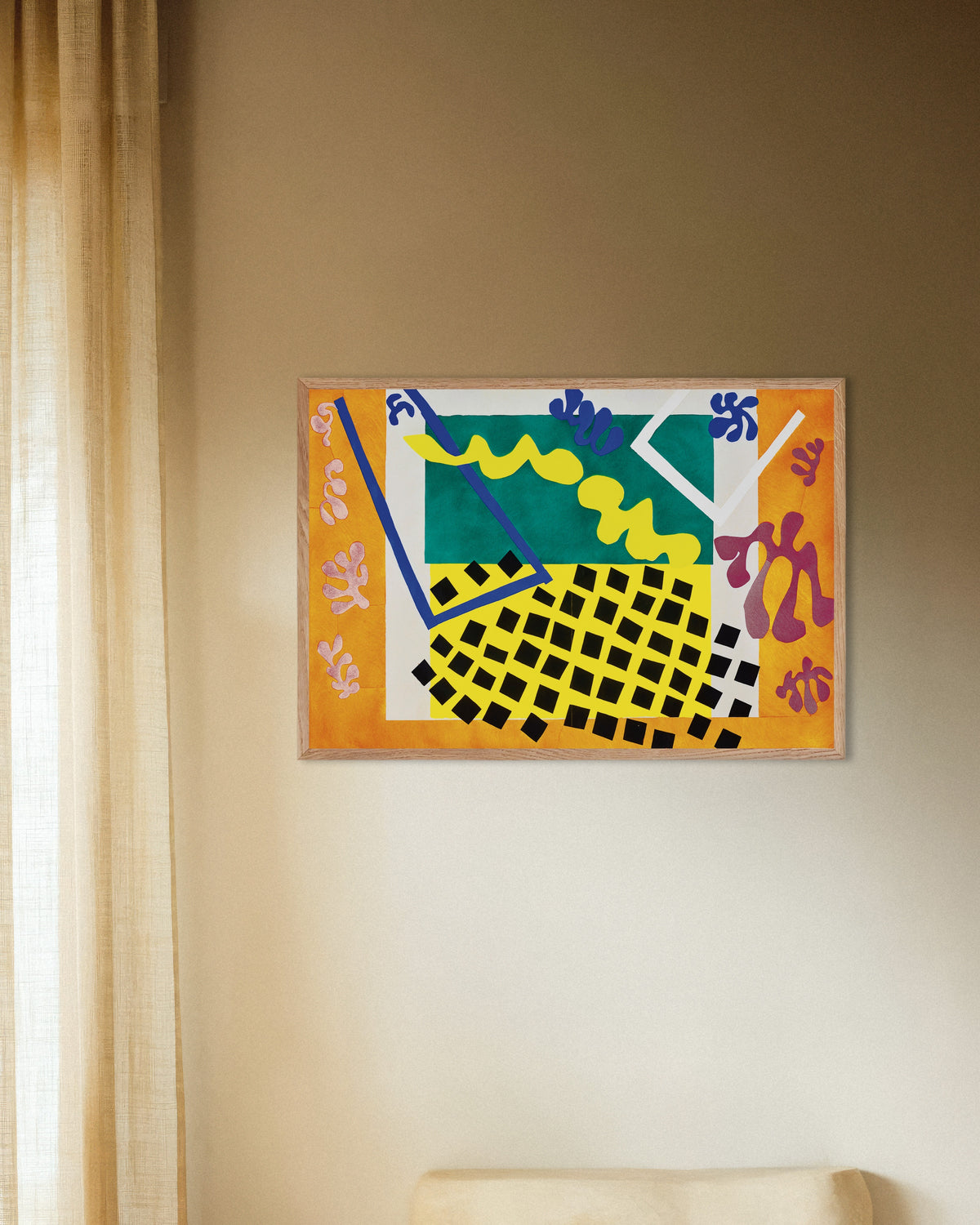 Poster „Die Codomas (Jazz, 1947) von Henri Matisse“ mit Rahmen aus Naturholz