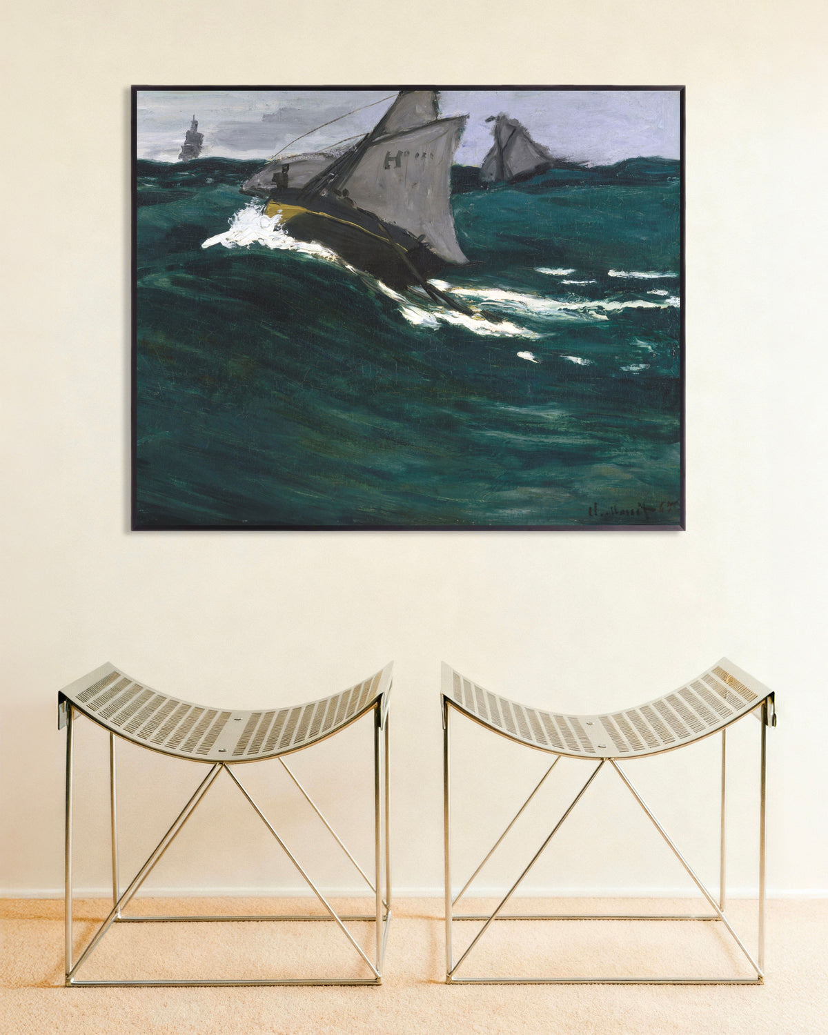 Poster Die grüne Welle (um 1866–1867) von Claude Monet mit Metallrahmen