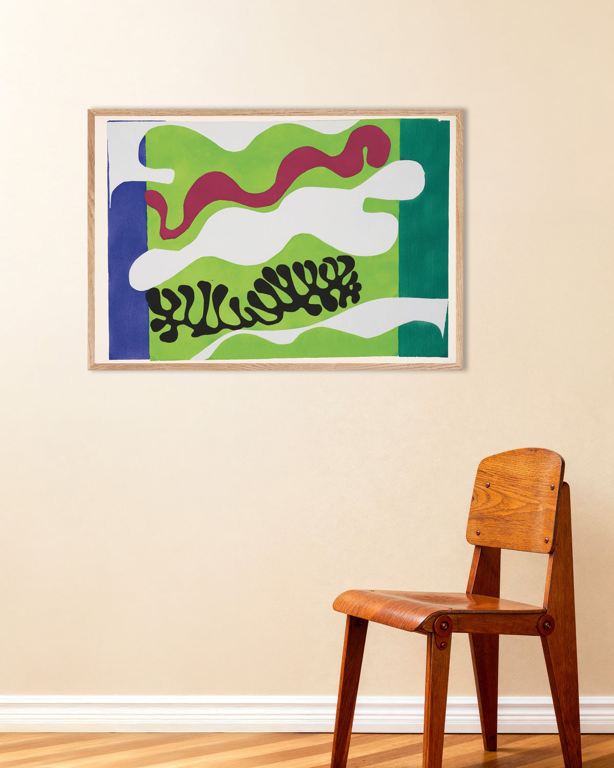 Poster Die Lagune in Grün (Jazz, 1947) von Henri Matisse, mit naturfarbenem Holzrahmen