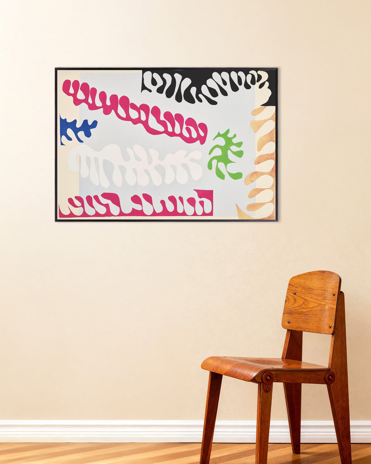 Poster „Die Lagune in Rosa und Weiß (Jazz, 1947) von Henri Matisse“ mit Metallrahmen