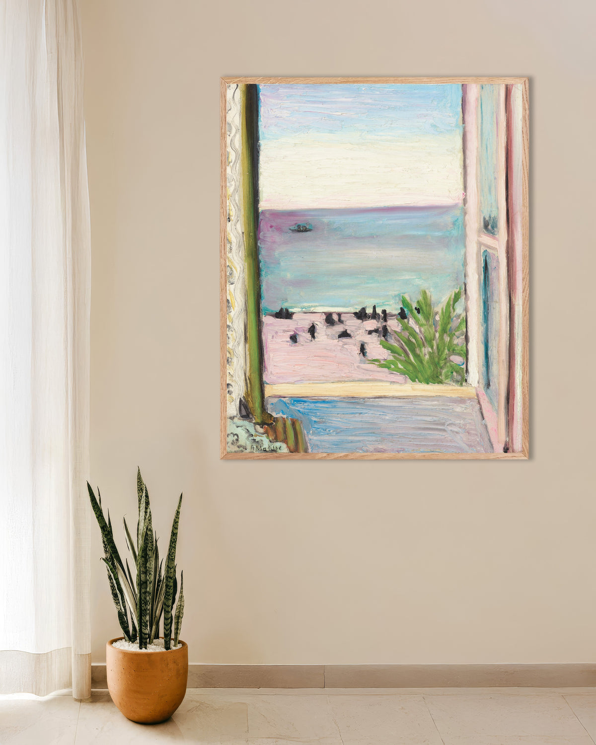 Poster von Das offene Fenster (1918) von Henri Matisse, mit naturfarbenem Holzrahmen
