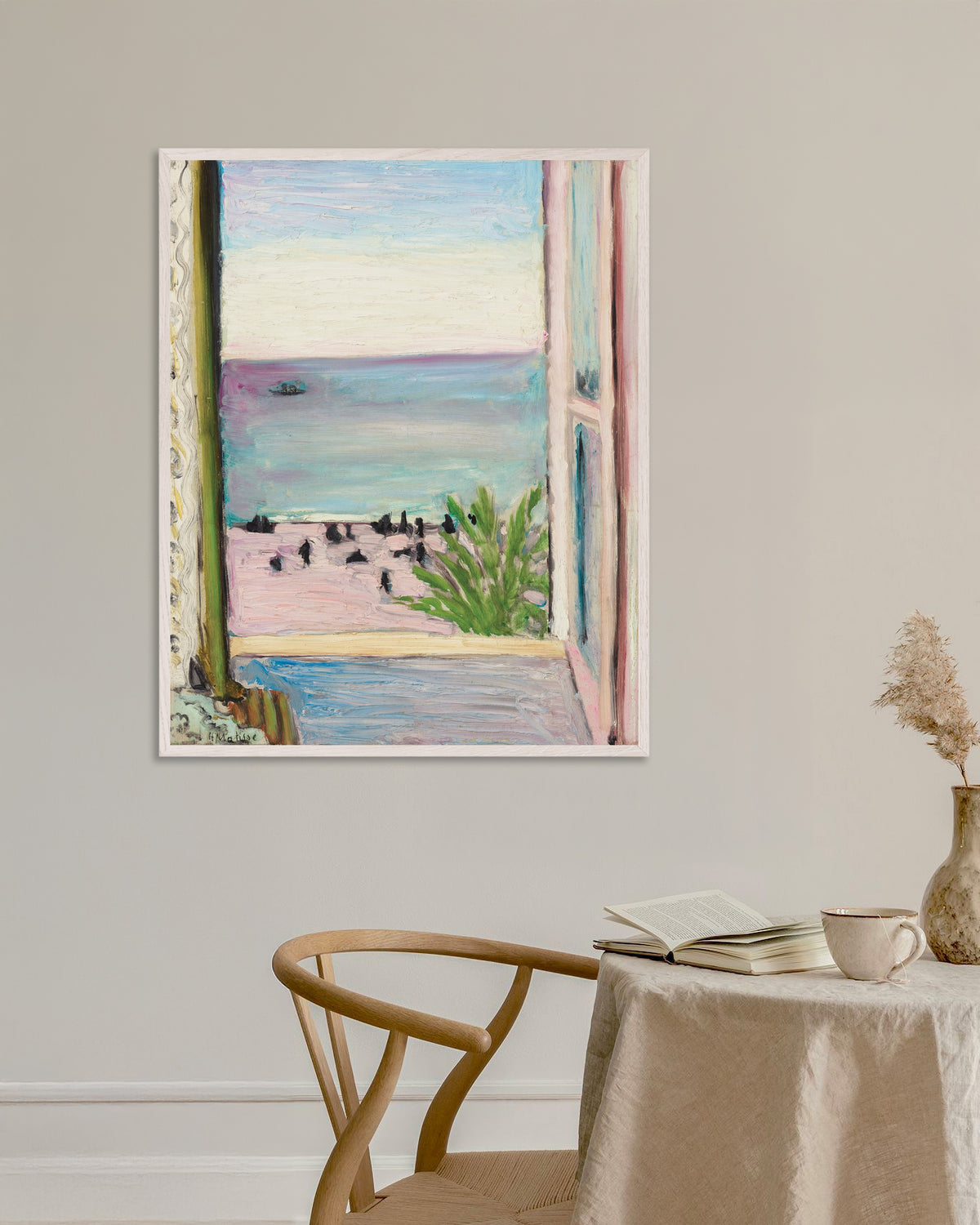Poster von Das offene Fenster (1918) von Henri Matisse, mit weißem Holzrahmen