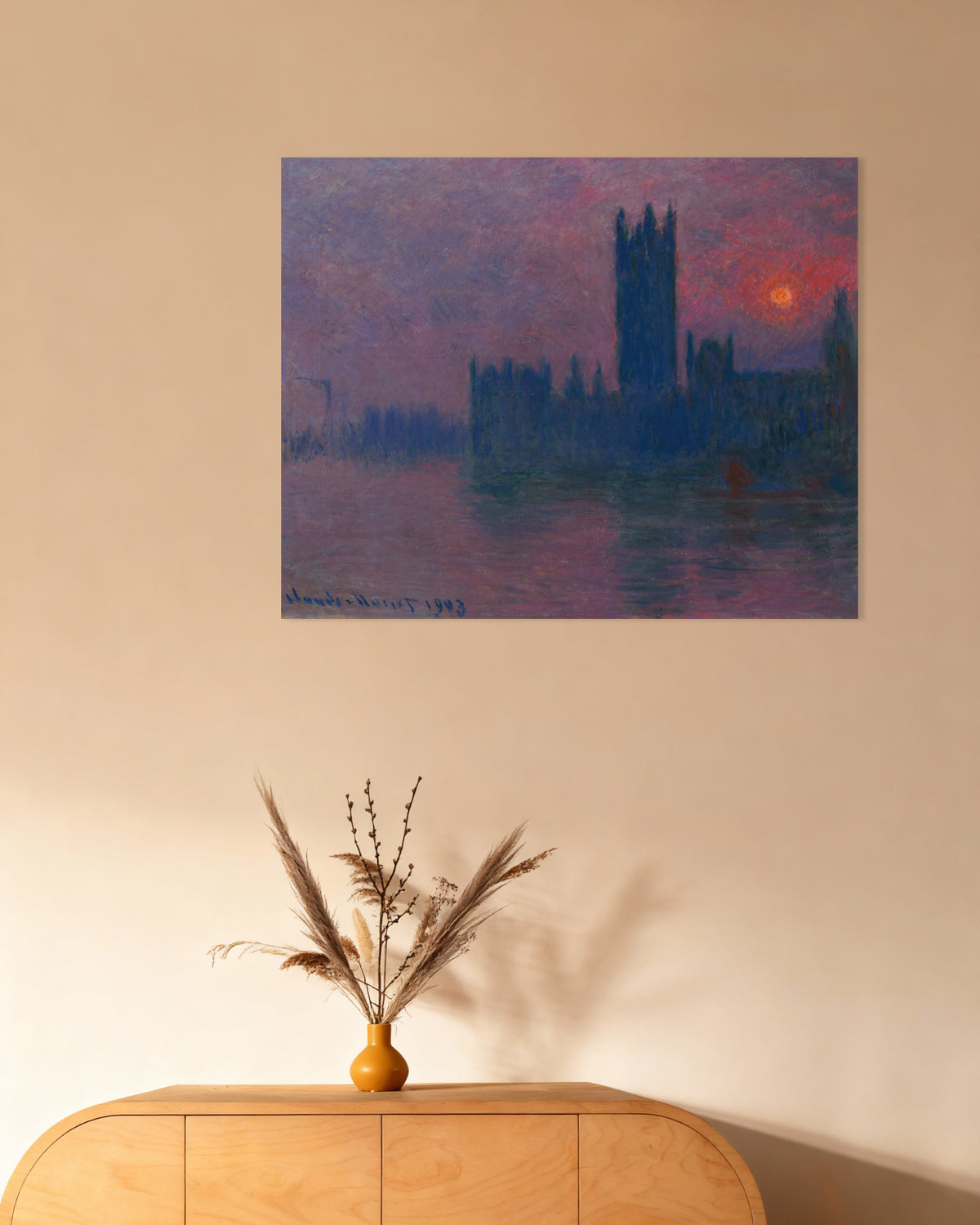 Poster Das Parlament, untergehende Sonne (1900–1903) von Claude Monet