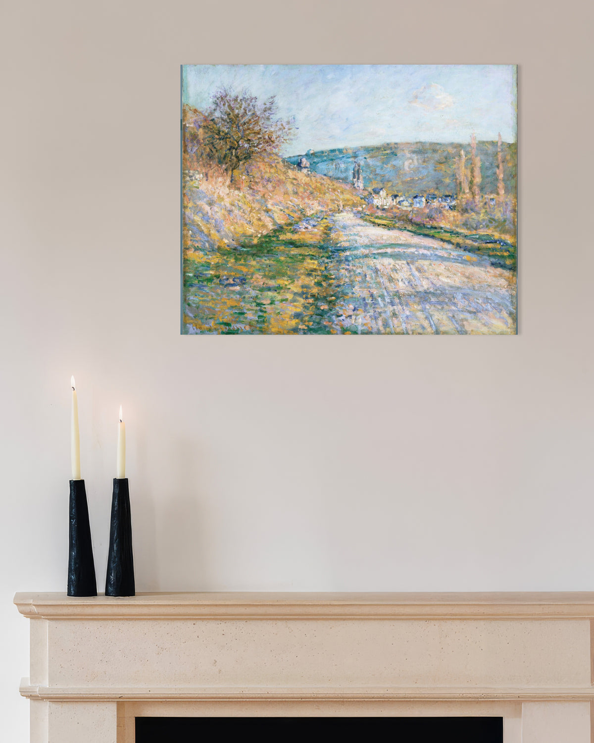 Poster Die Straße nach Vétheuil (1879) von Claude Monet