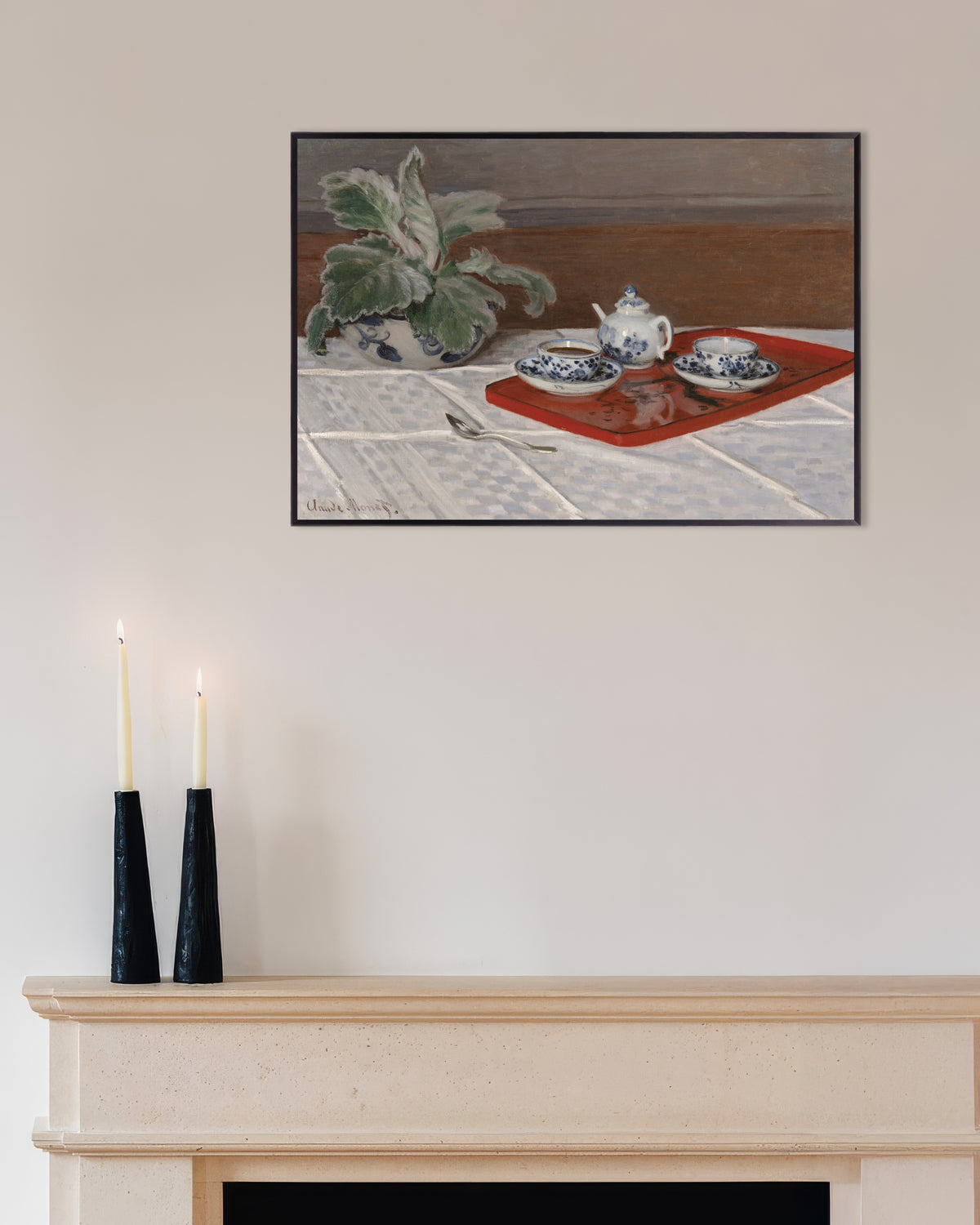 Poster Das Teeservice (1872) von Claude Monet mit Metallrahmen