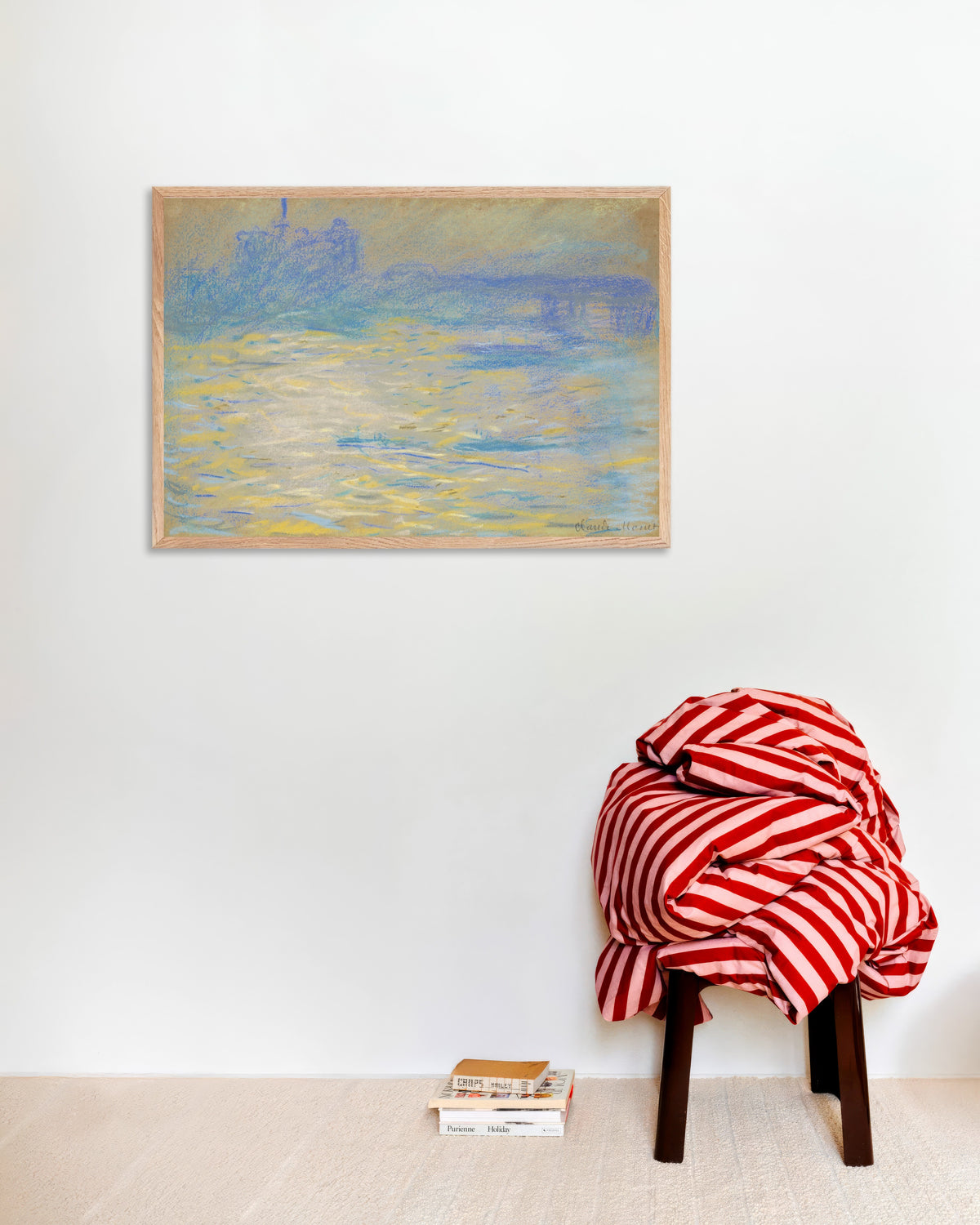 Poster Die Themse (1901) von Claude Monet mit naturfarbenem Holzrahmen