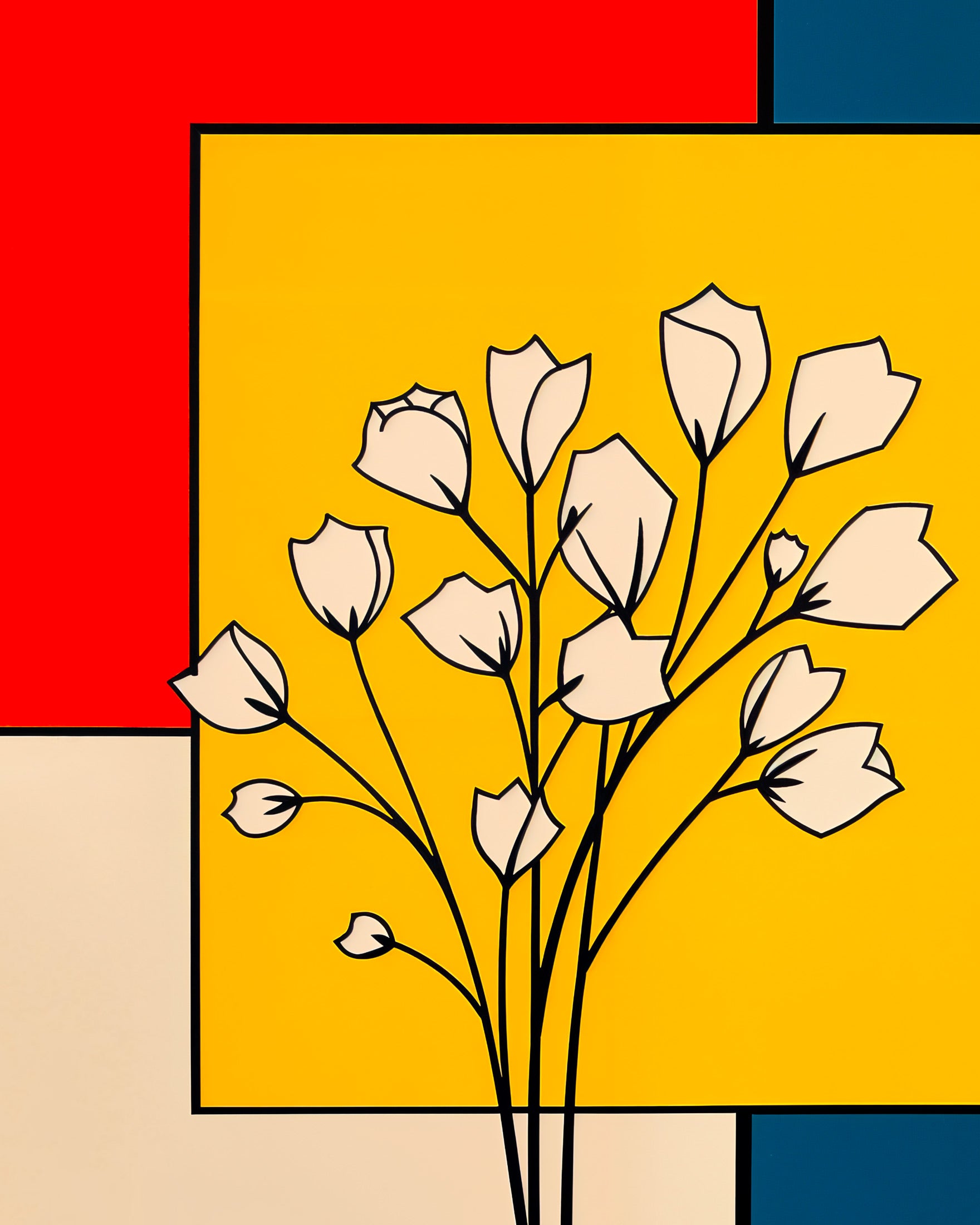 De Stijl poster, weiße Tulpen