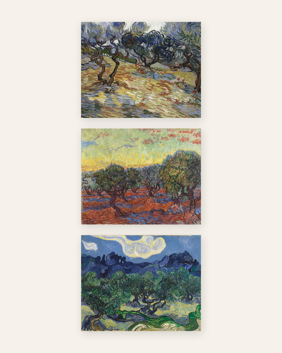 Van Gogh Olivenbäume Poster 3er-Set: die Olivenhaine von Saint-Rémy, ohne Rahmen
