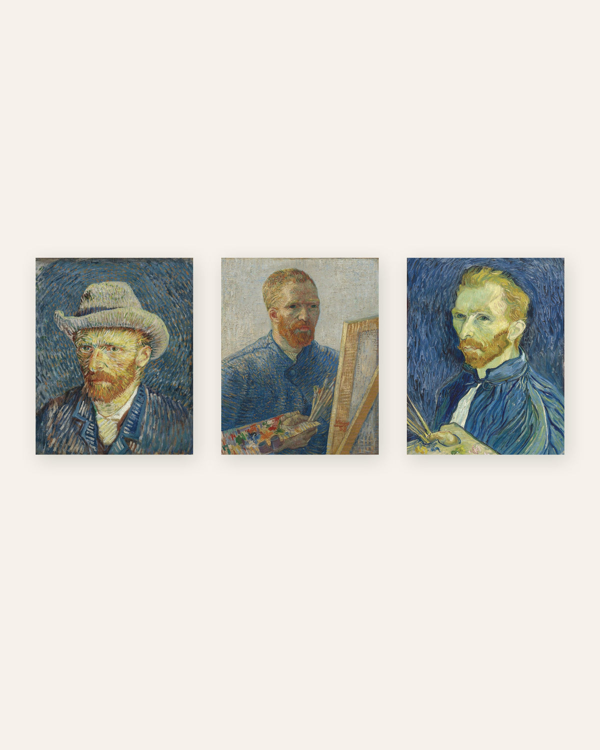 Van Gogh Selbstbildnis Poster 3er-Set: von Paris nach Saint-Rémy, ohne Rahmen