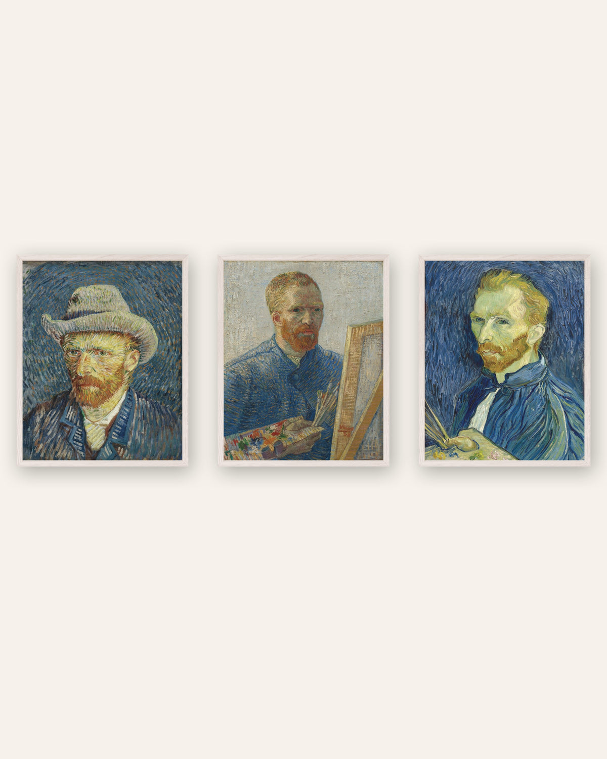 Van Gogh Selbstbildnis Poster 3er-Set: von Paris nach Saint-Rémy, in weißen Eichenrahmen