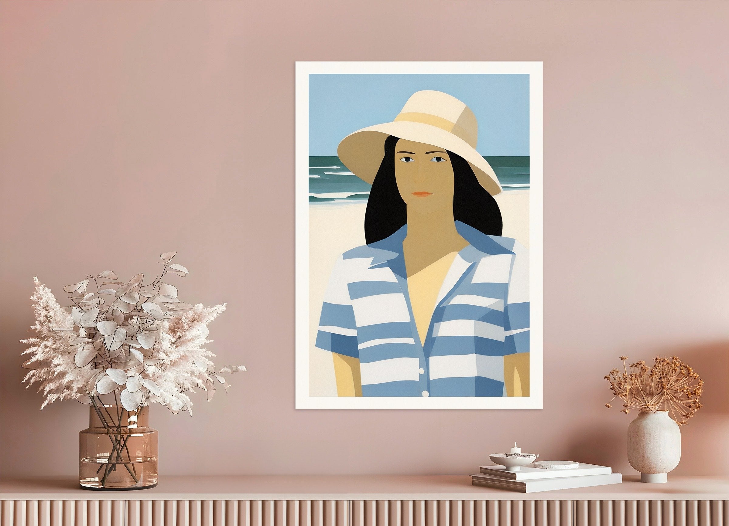 Poster of Vi and Her Hat - Beach Portrait Art Print