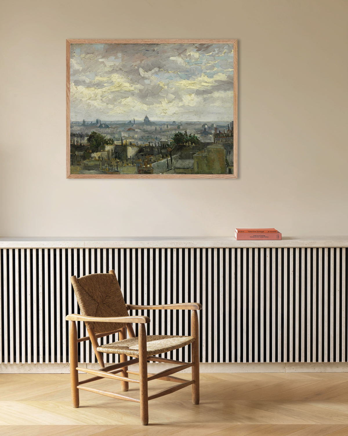 Poster von Ansicht von Paris (1886) von Vincent van Gogh mit naturfarbenem Holzrahmen