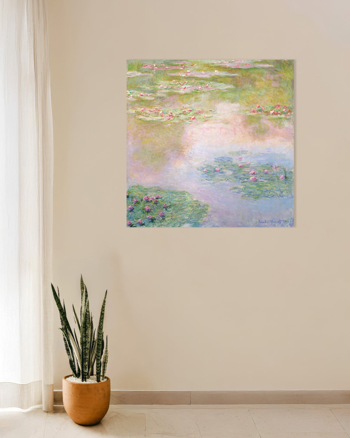 Poster Seerosen, rosa Spiegelungen (1907) von Claude Monet