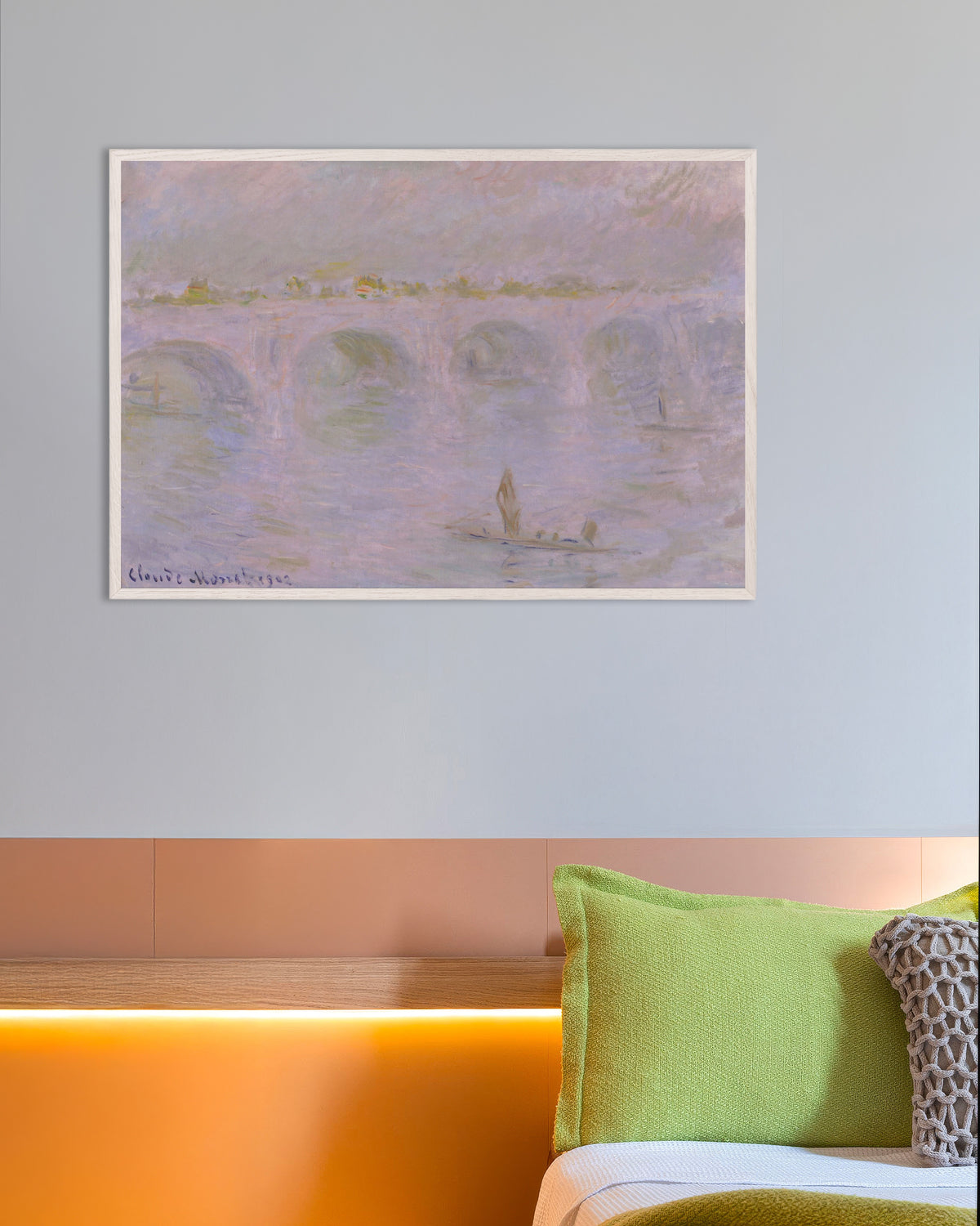 Poster Waterloo Bridge, London (1902) von Claude Monet mit weißem Holzrahmen