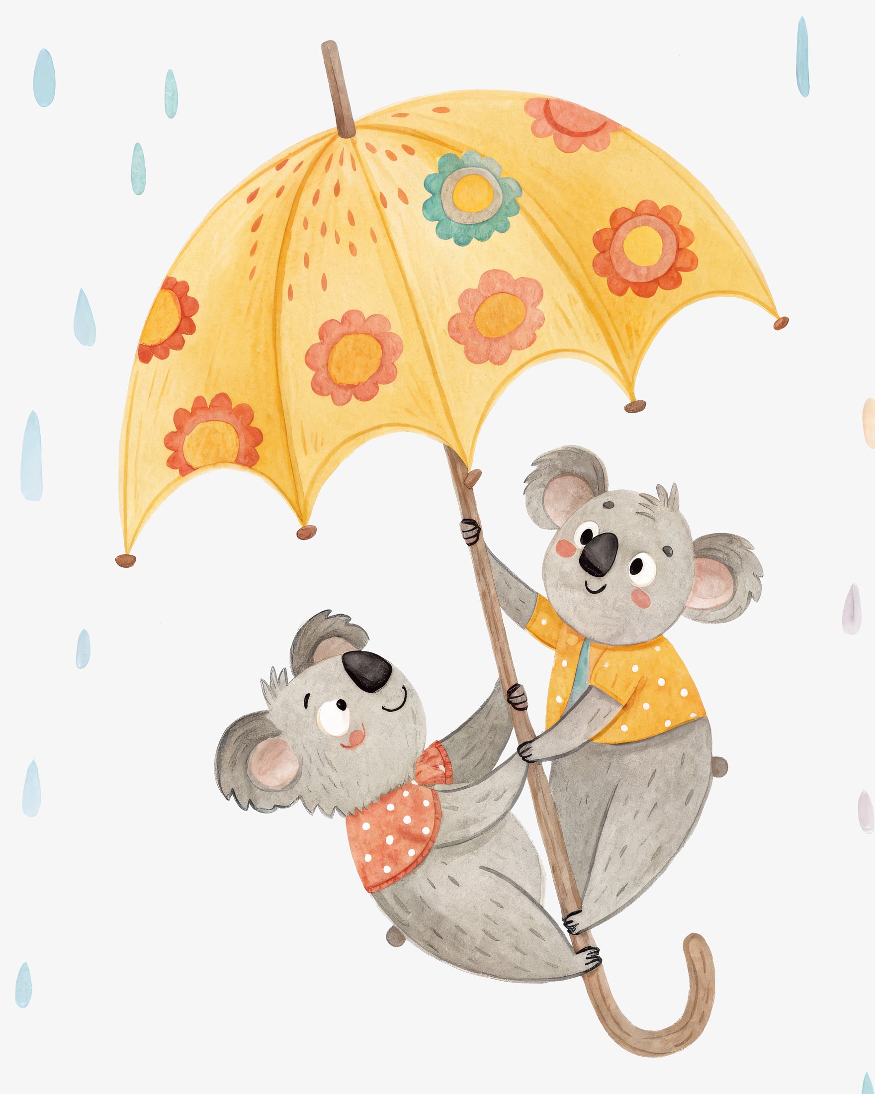 Koalas mit Regenschirm Poster - Kinderzimmer Plakat