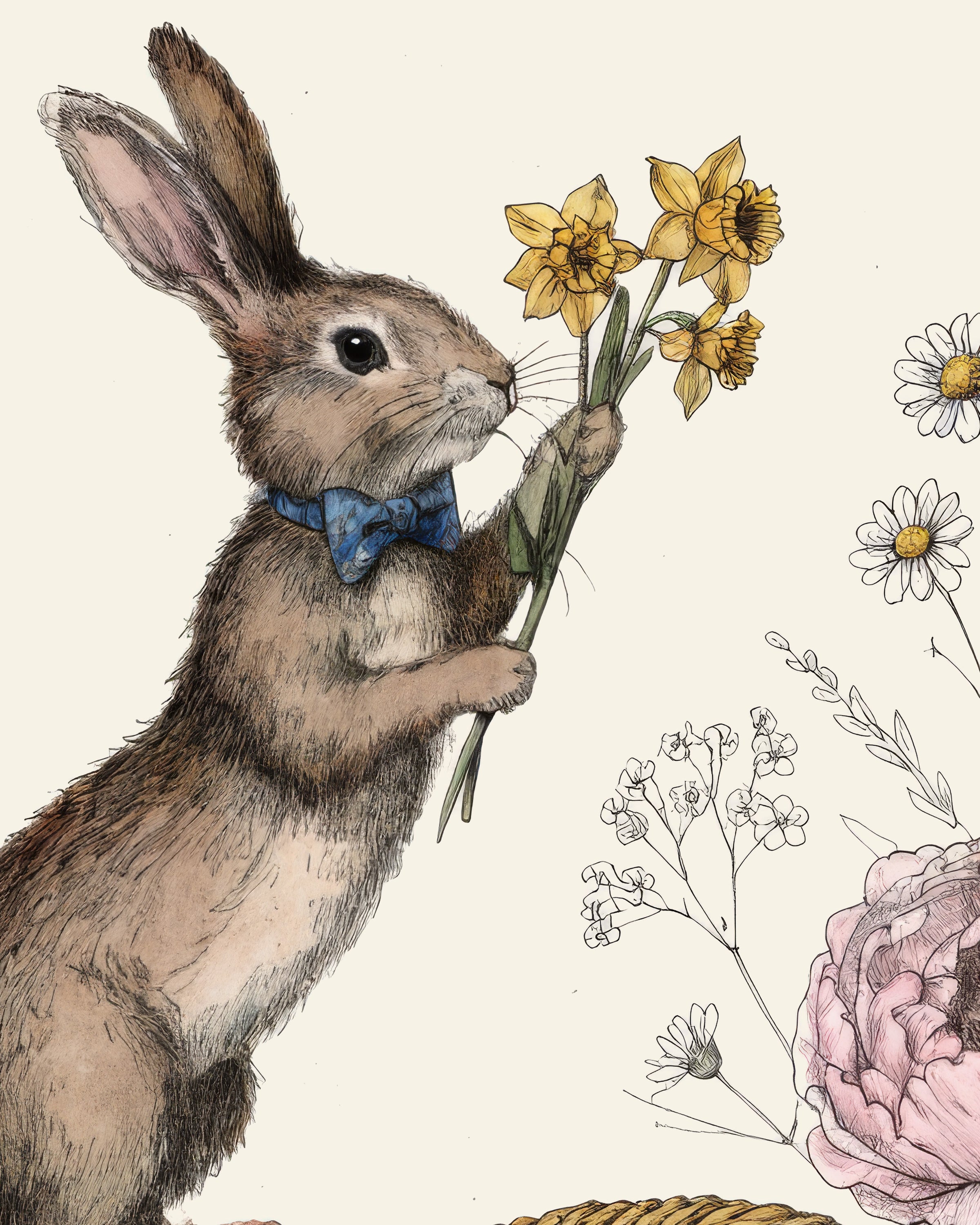 Bow-Tie Hase mit Osternest Kunstdruck - Poster