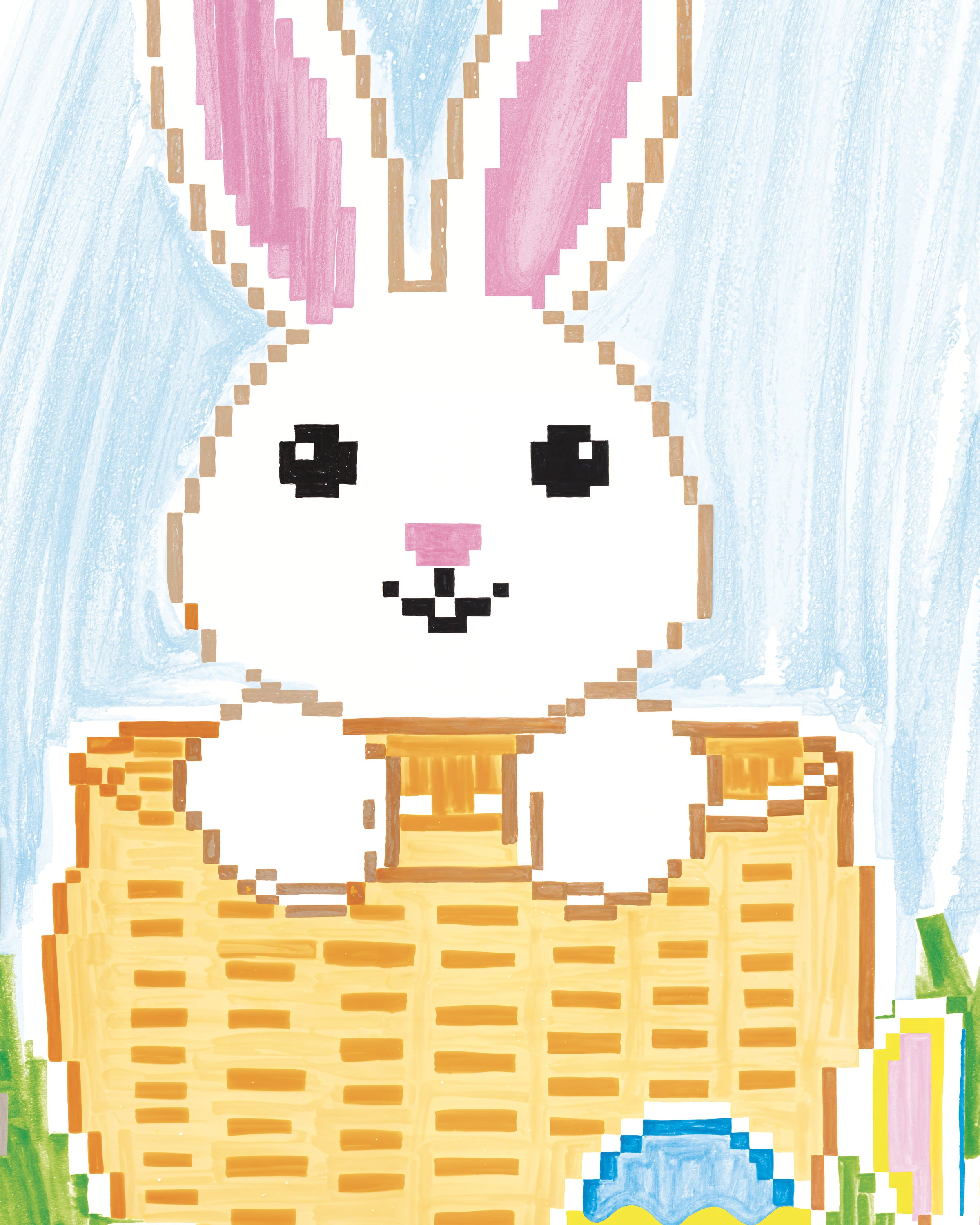 Pixel Bunny Korb – Ostereier & Sonnenschein - Poster
