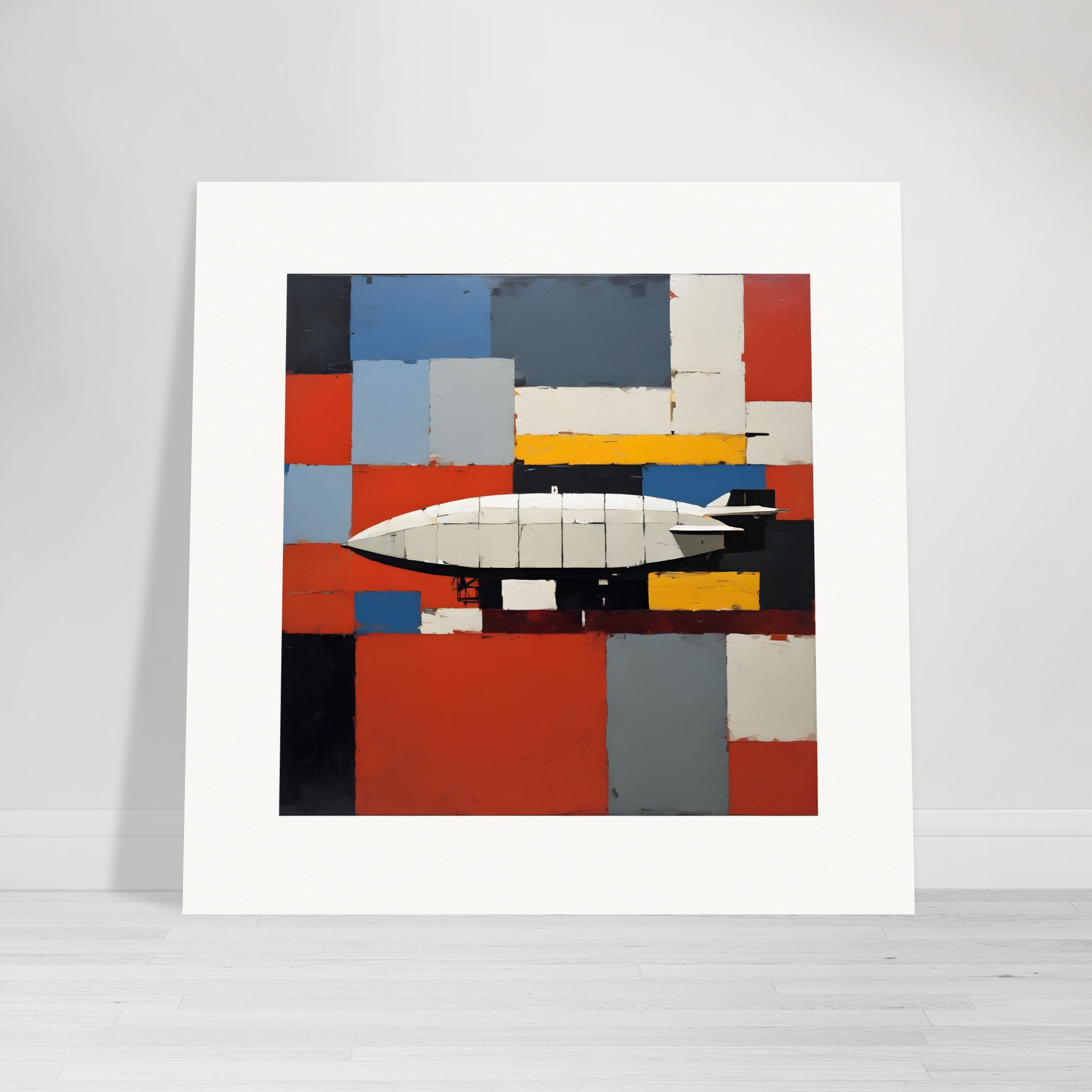 Figurative Abstraktion, dicke und strukturierte geometrische Formen, ein Zeppelin - Poster