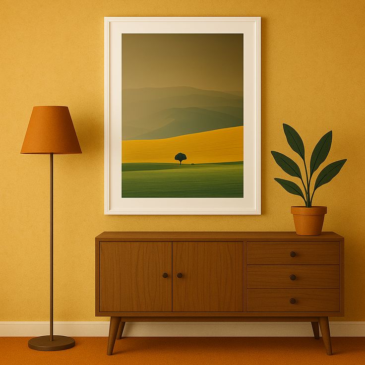 Farbenfrohe und abstrakte Bilder, die geometrische Kompositionen in Landschaften einfangen - Poster