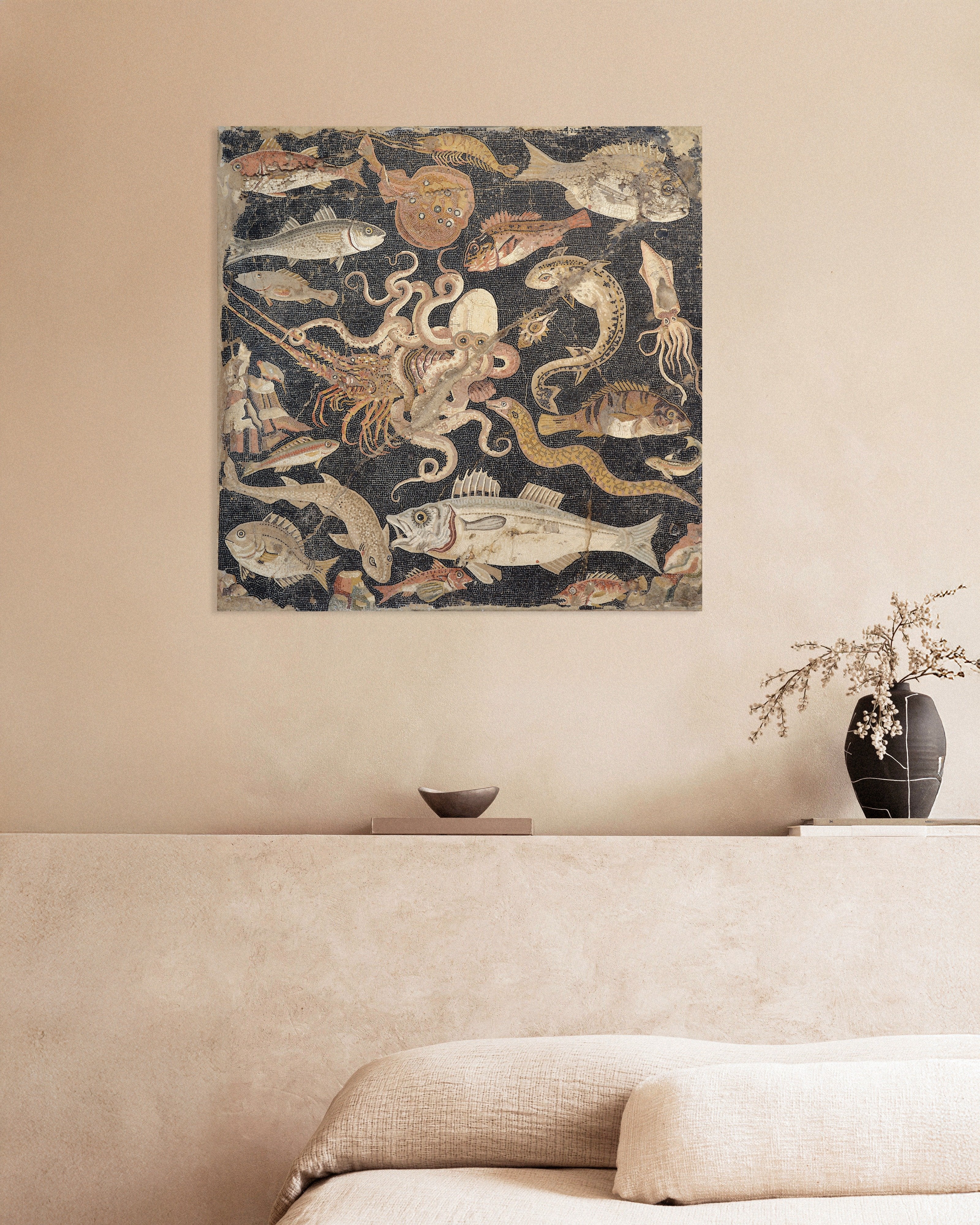 Poster of Ancient Pompeii Marine Life Mosaic - Roman Sea Creatures Art Print