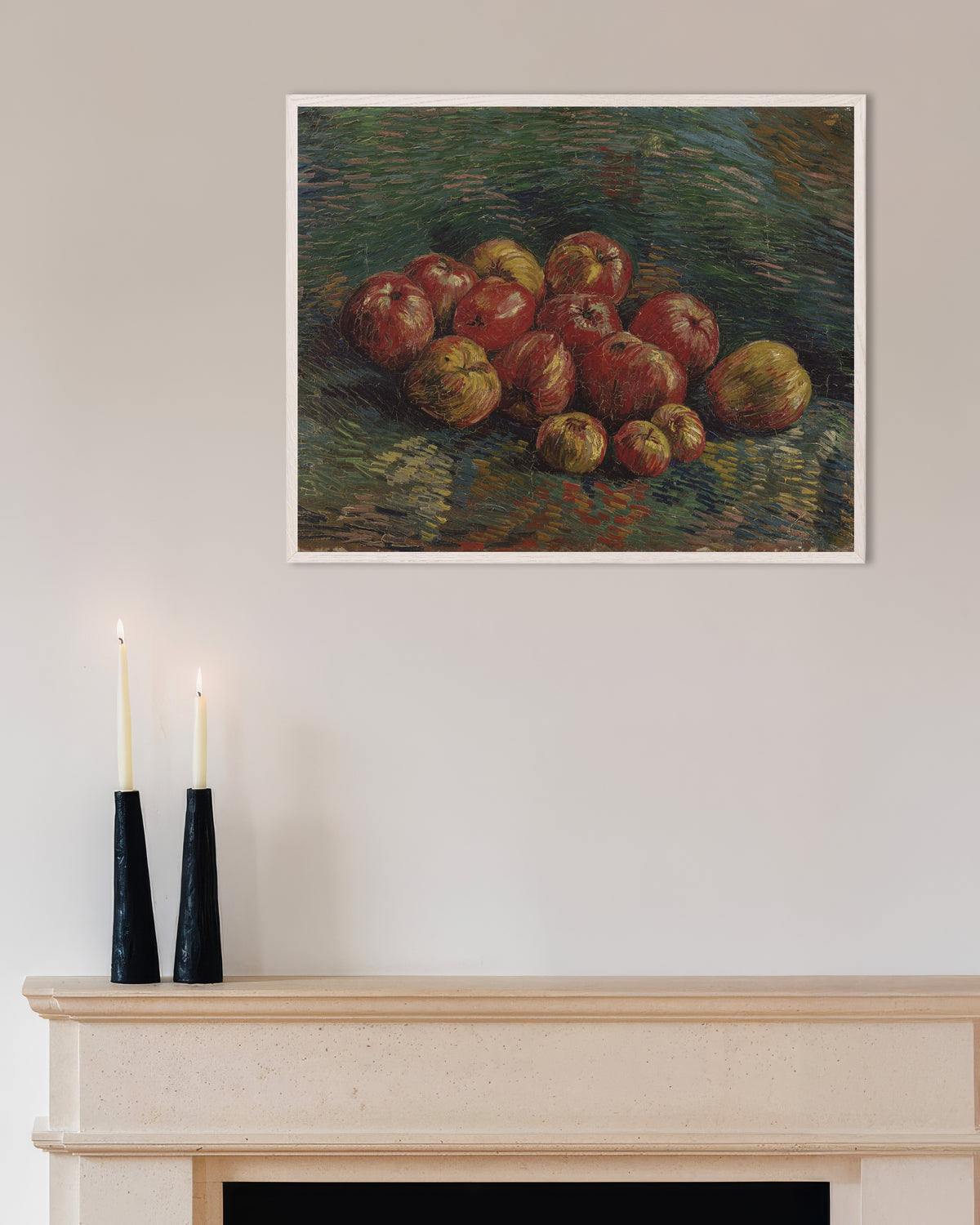 Poster „Äpfel (1887) von Vincent van Gogh“ mit weißem Holzrahmen