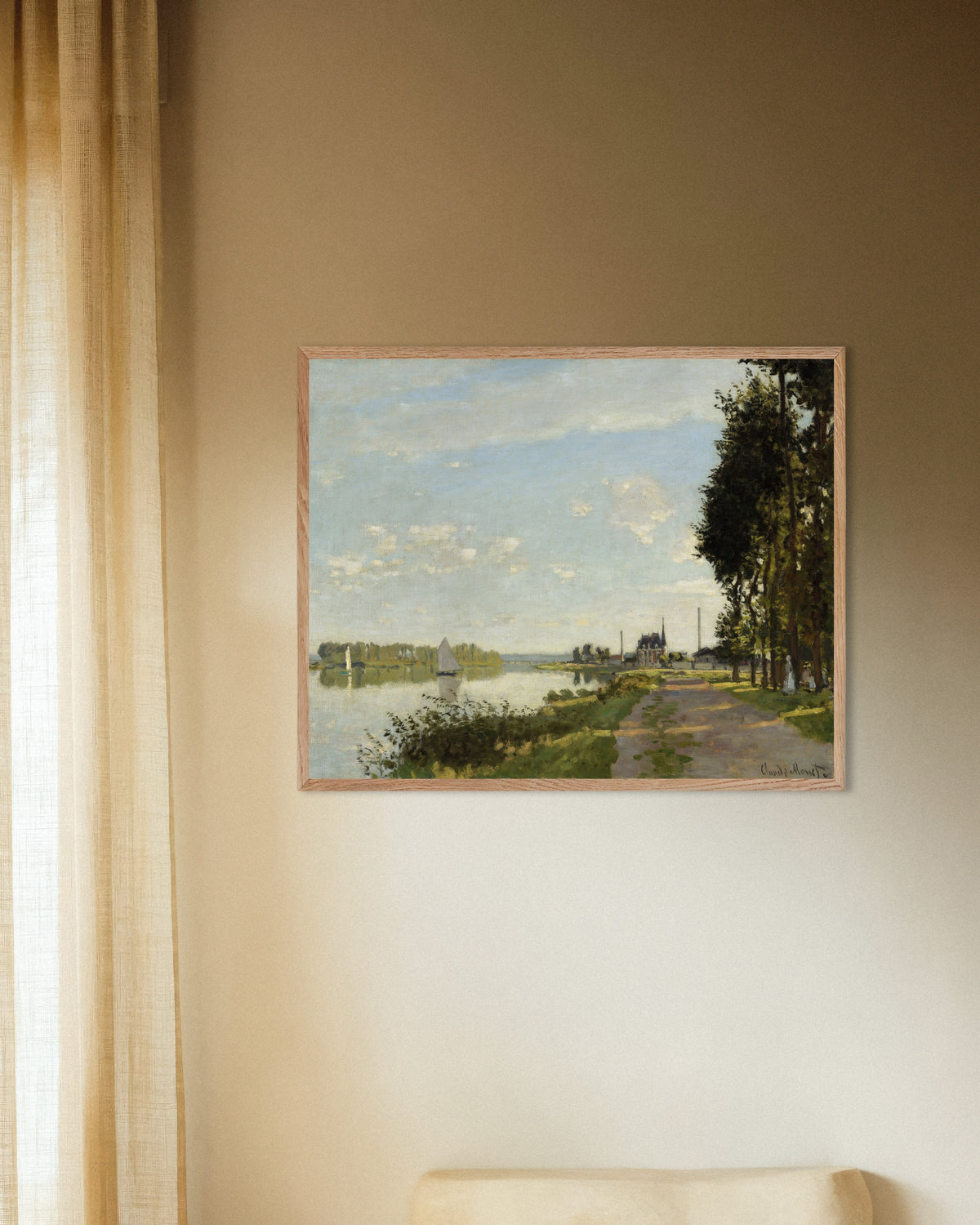 Poster Argenteuil (um 1872) von Claude Monet mit naturfarbenem Holzrahmen