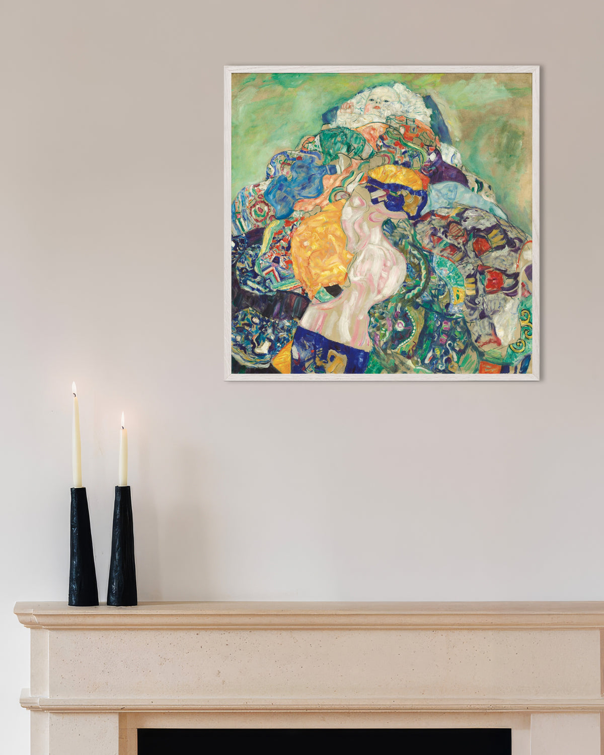 Poster Baby (Wiege) (1917–1918) von Gustav Klimt mit weißem Holzrahmen