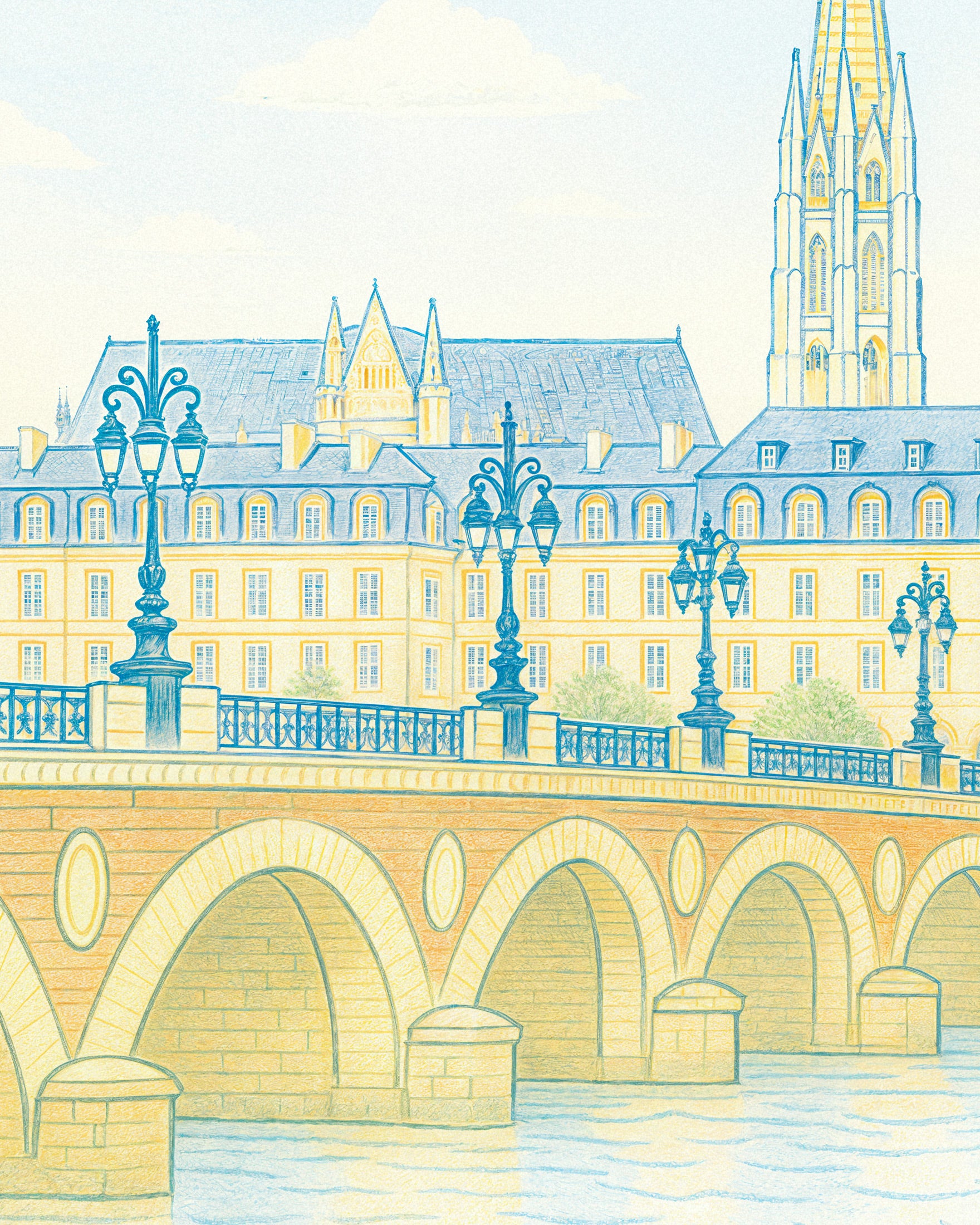 Bordeaux Poster – Handgezeichnetes Stadtbild Plakat