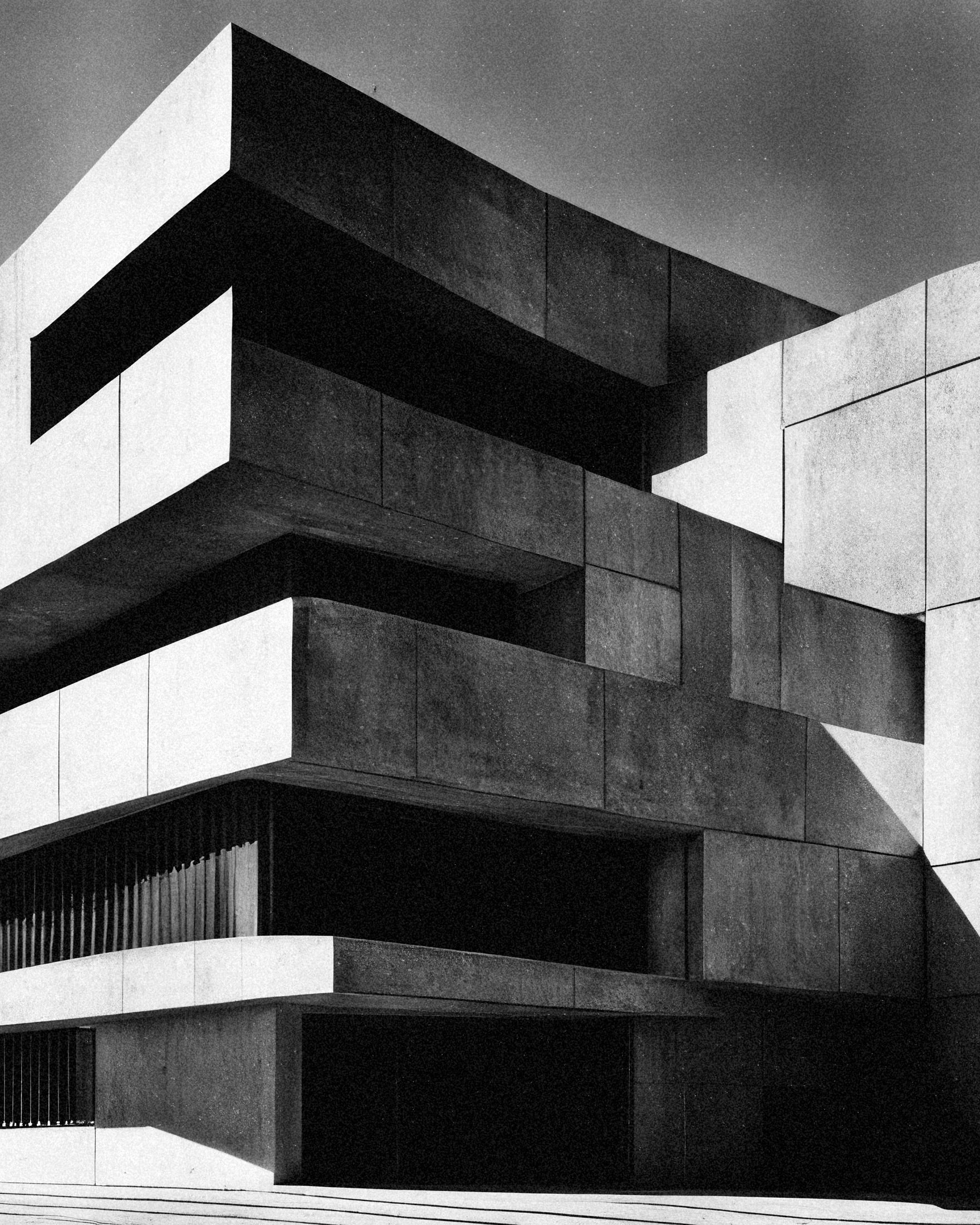 Brutalismus Architektur Poster – Zeitgenössisches Beton-Design