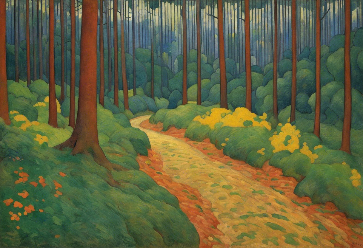 Symbolismus mit leuchtenden Farben und vereinfachten Formen, Wald - poster