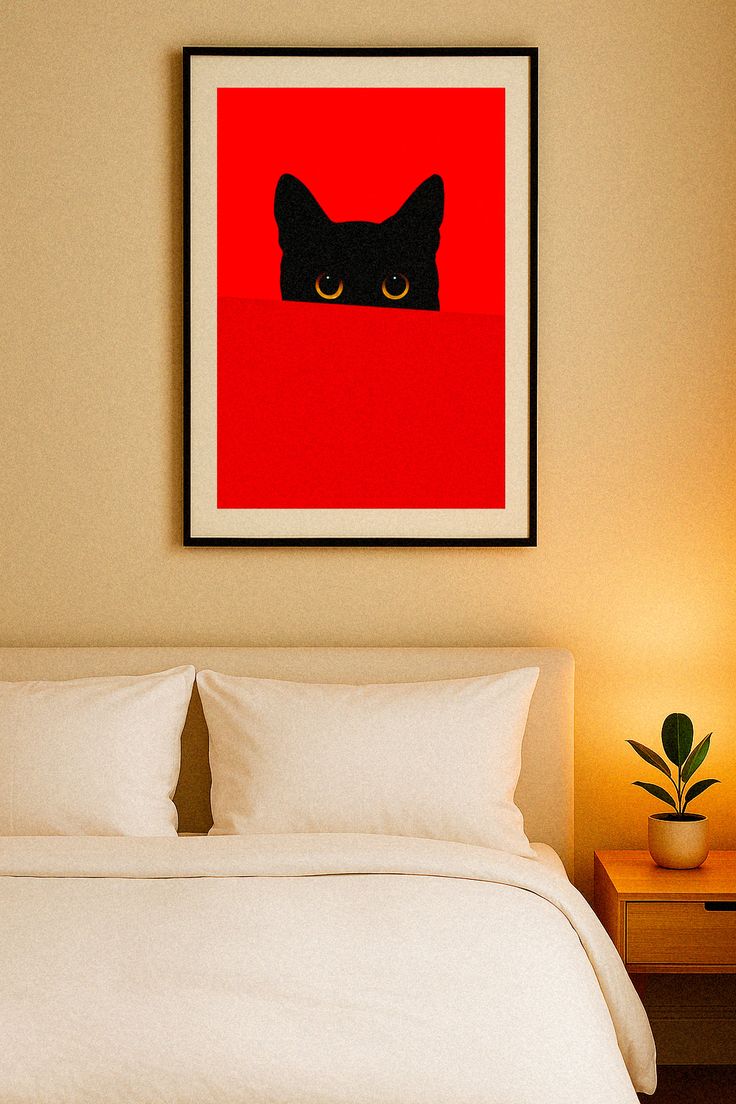 Katze hinter einer roten Wand - Poster