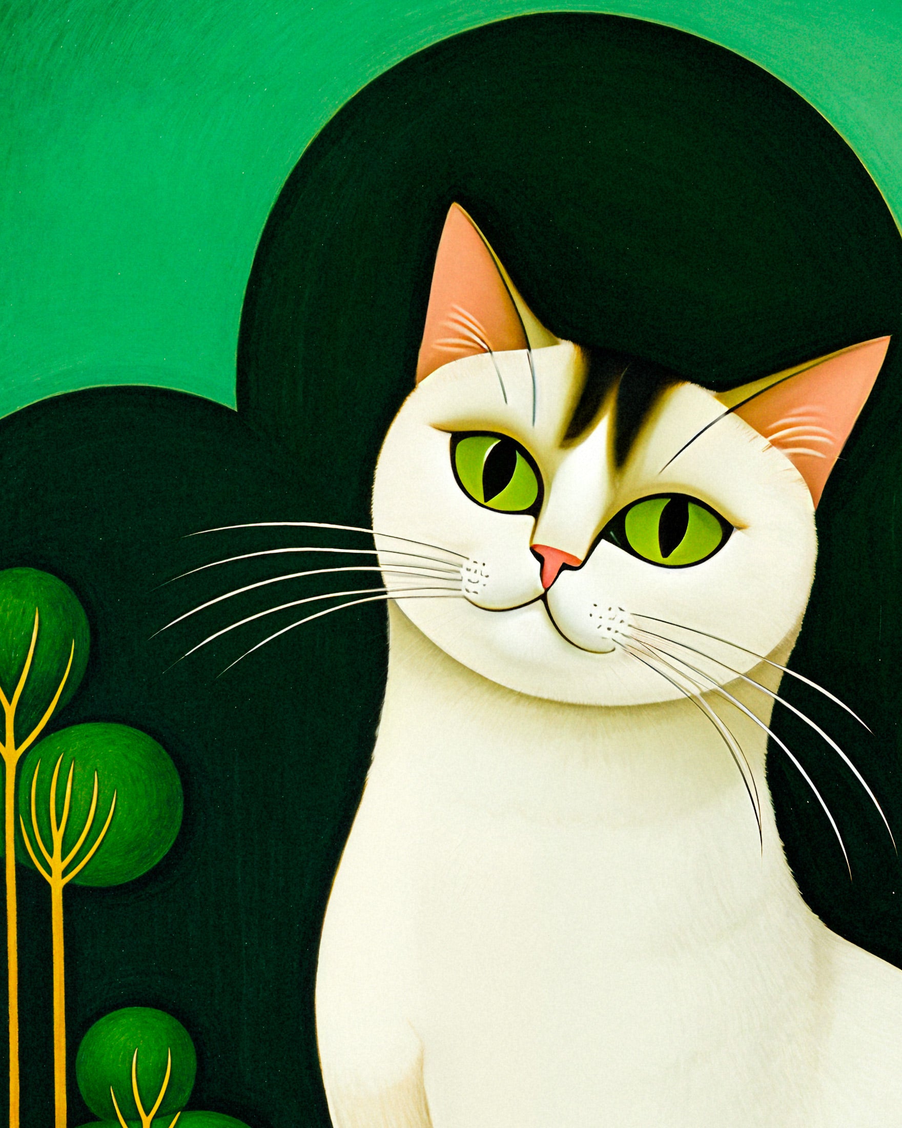 Siamkatze mit smaragdgrünen Augen, Naive Kunst - poster