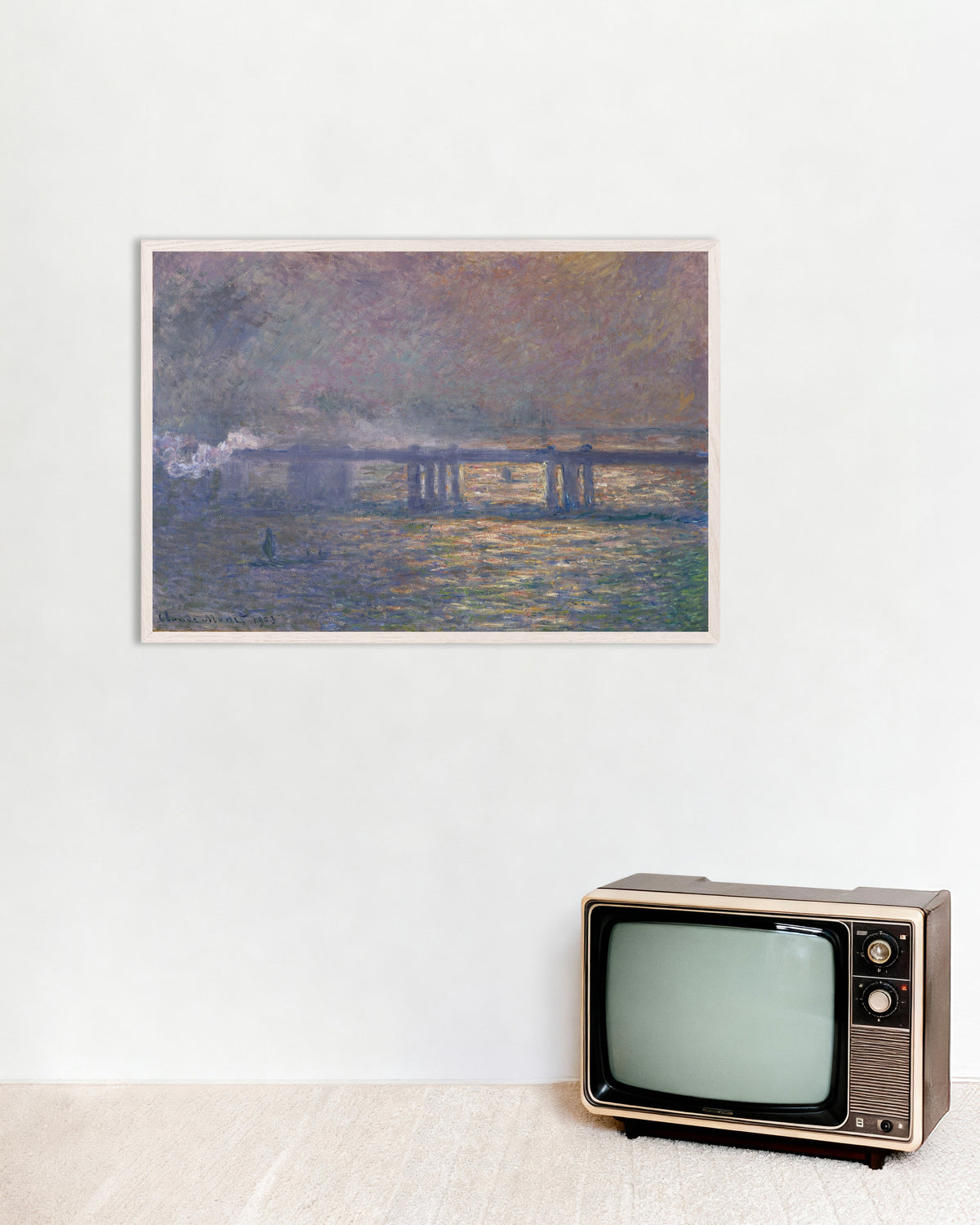 Poster Charing Cross Bridge (1903) von Claude Monet mit weißem Holzrahmen
