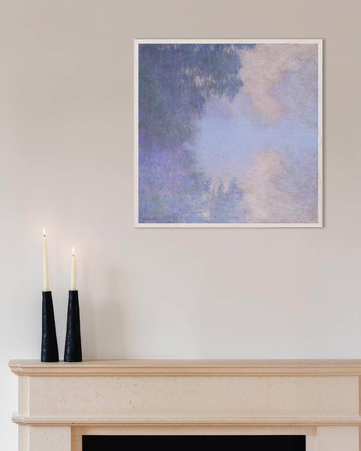 Poster Seinearm bei Giverny, Nebel (1897) von Claude Monet mit weißem Holzrahmen