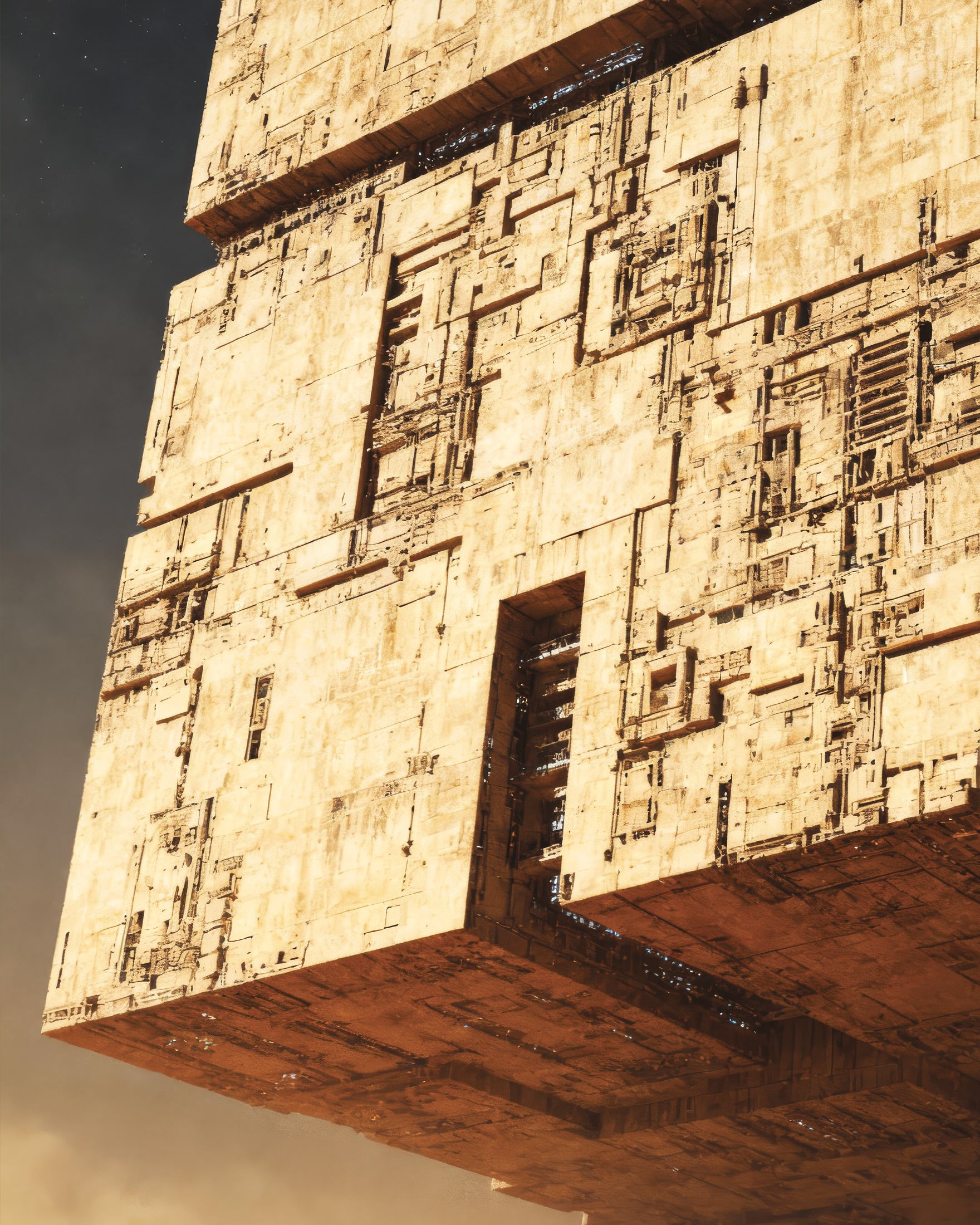 Riesiger Würfel in der Wüste, Sanddüne, Sci-Fi-Gigastruktur Poster Kunstdruck