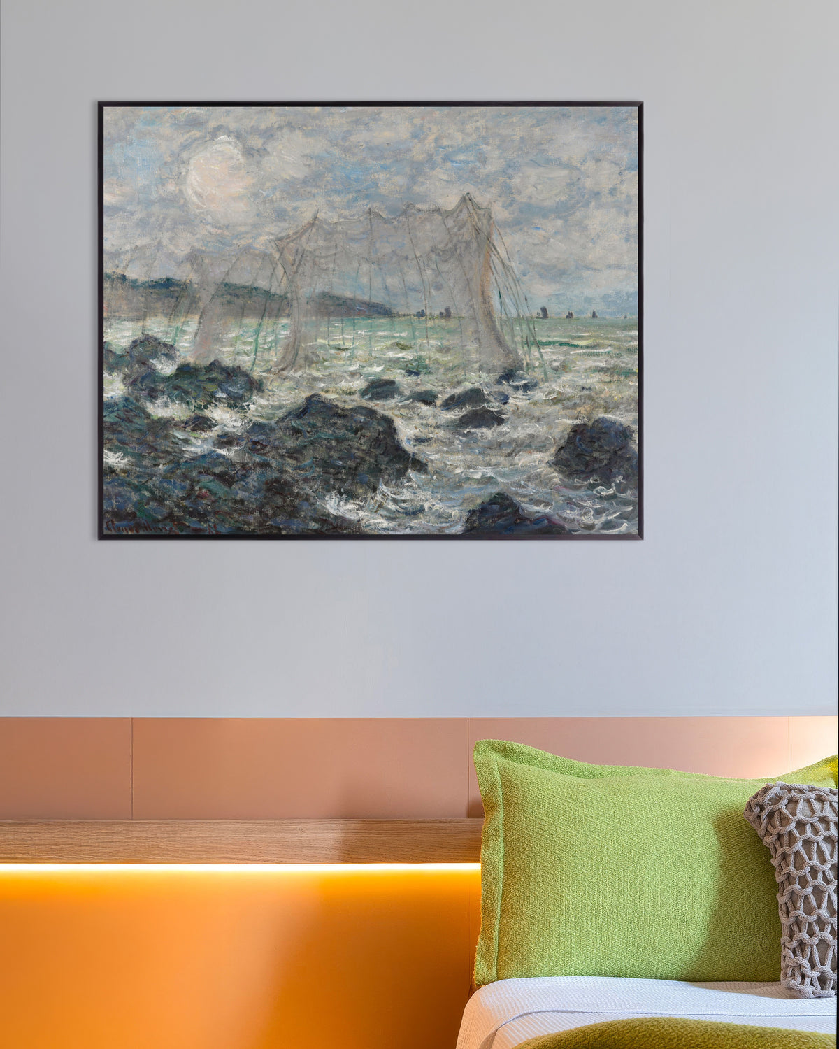 Poster Fischernetze in Pourville (1882) von Claude Monet mit Metallrahmen