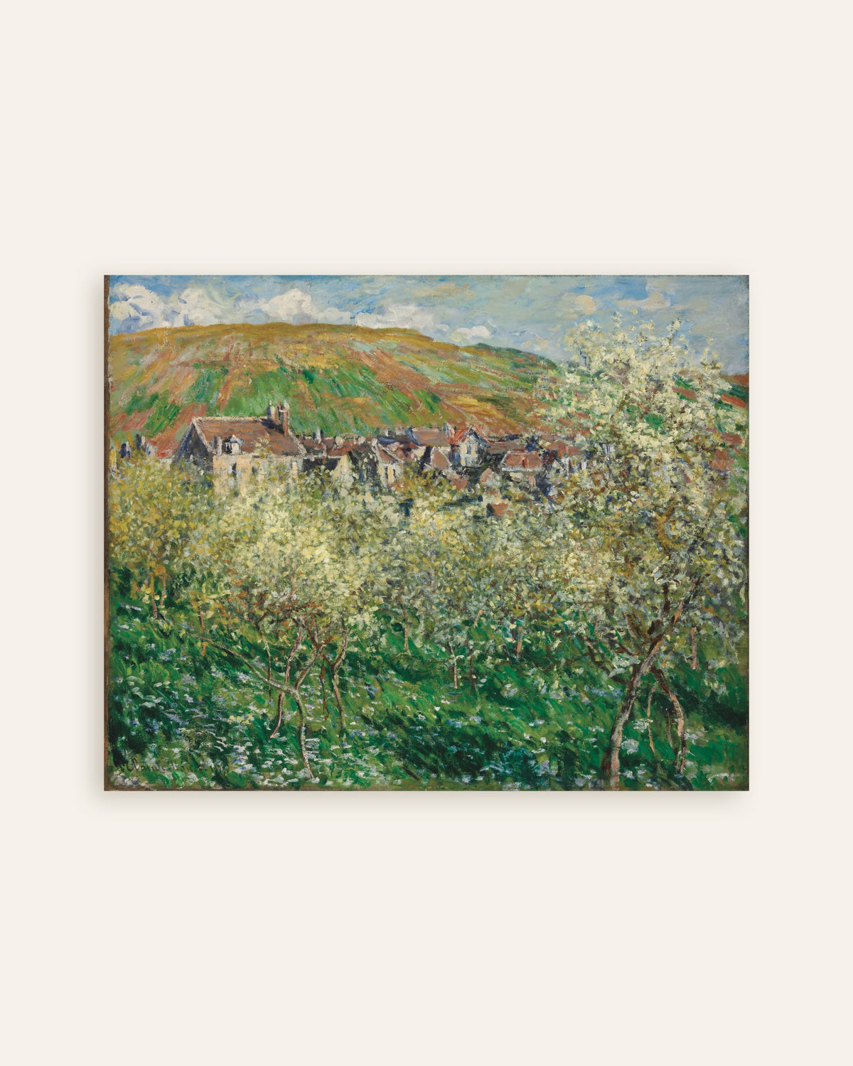 Poster Blühende Pflaumenbäume (1879) von Claude Monet, Vorschaubild