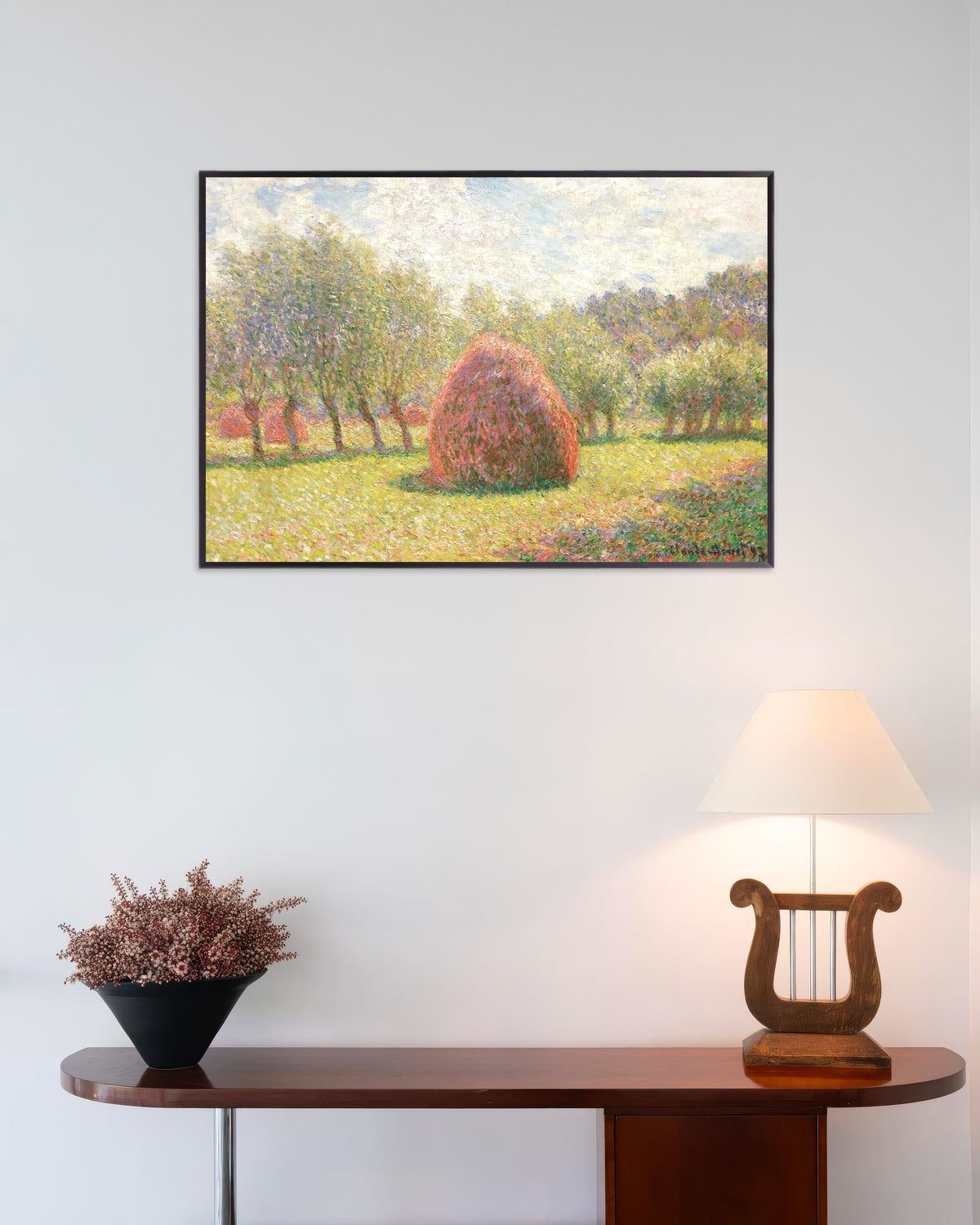 Poster Heuschober in Giverny (1893) von Claude Monet mit Metallrahmen